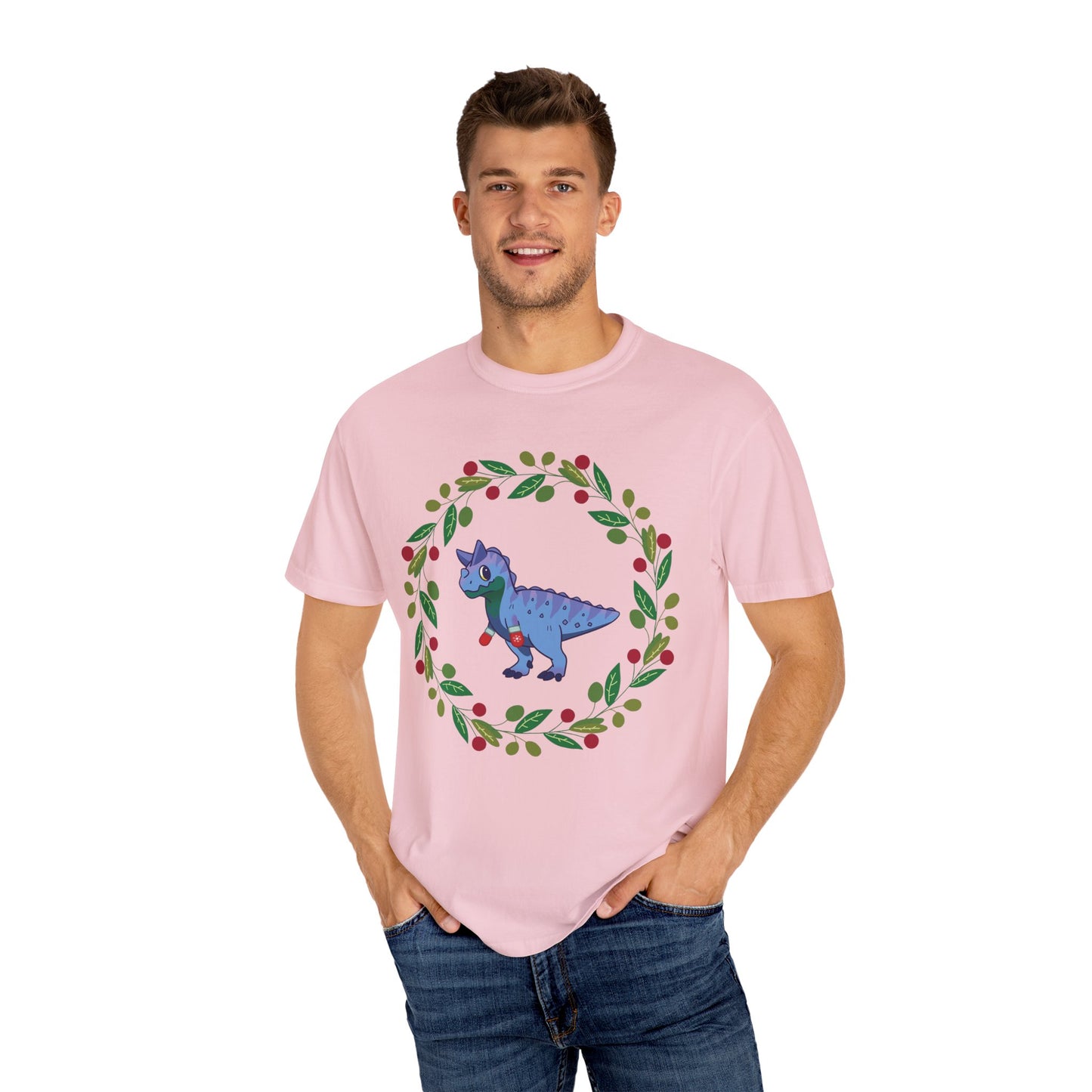 MLM Pride Holiday Carnotaurus T-Shirt - Festive Wreath Edition