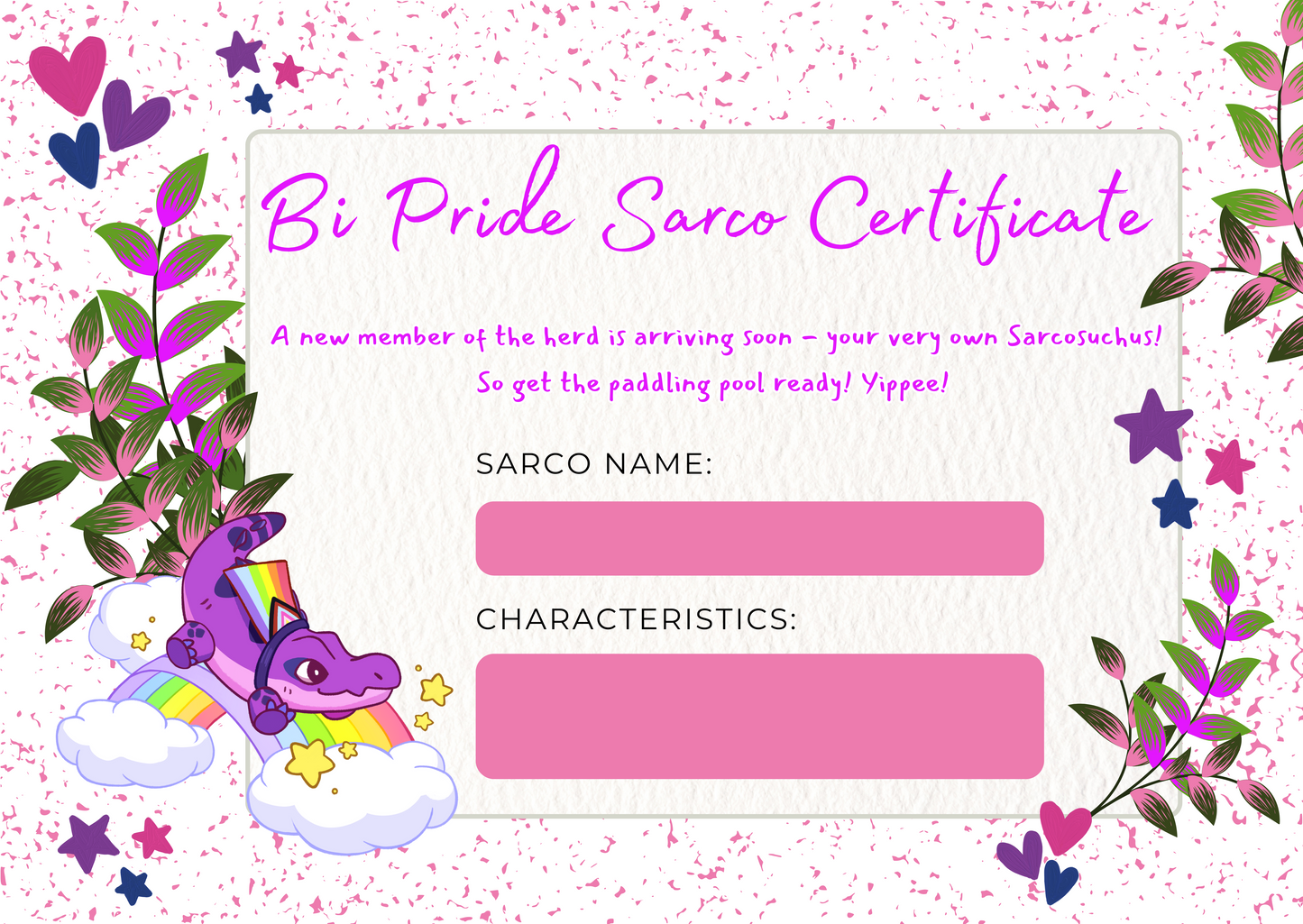 FREE Sarcosuchus Welcome Home Certificate