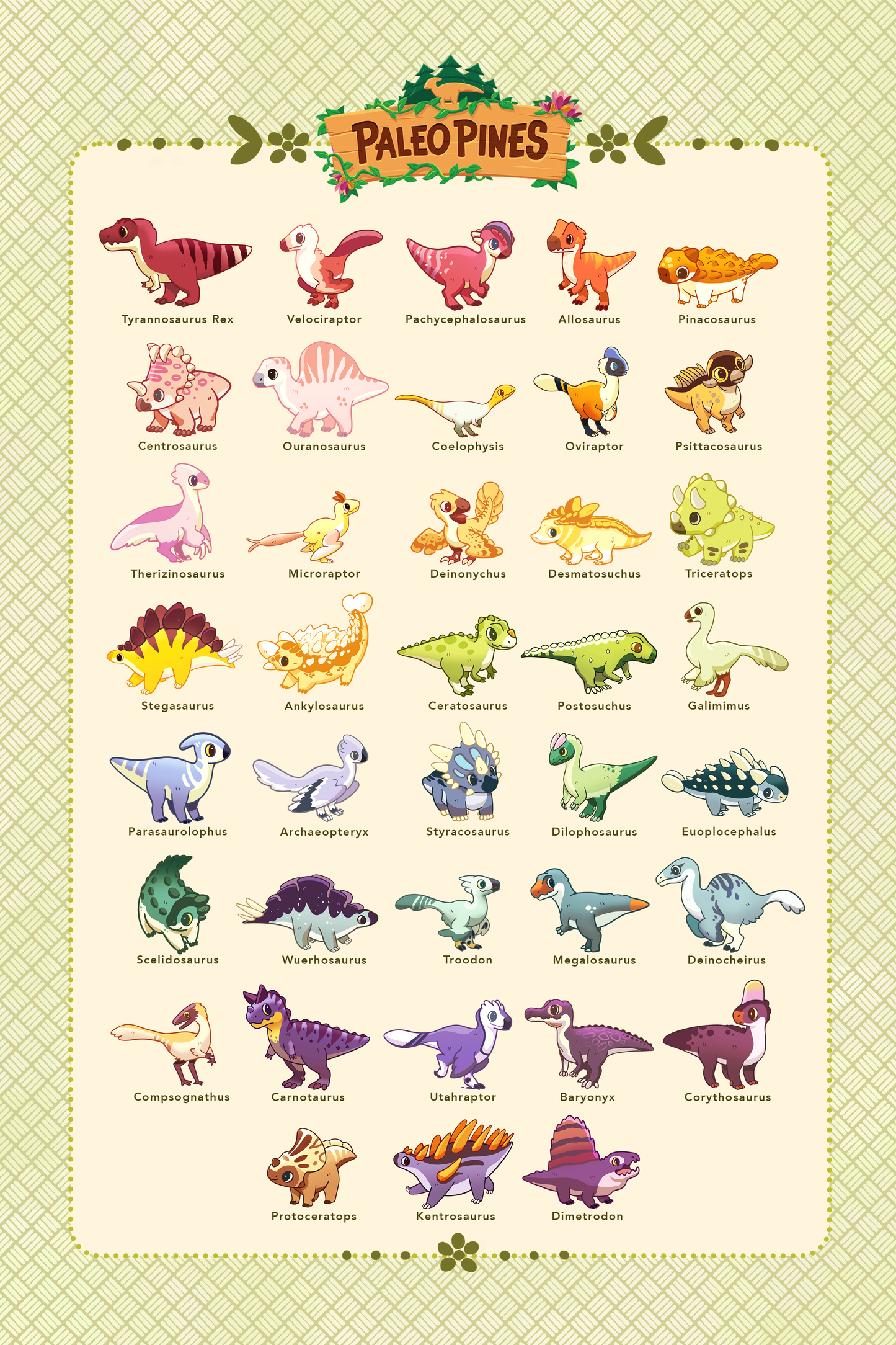 Digital Version - Paleo Pines Poster - Dino Species
