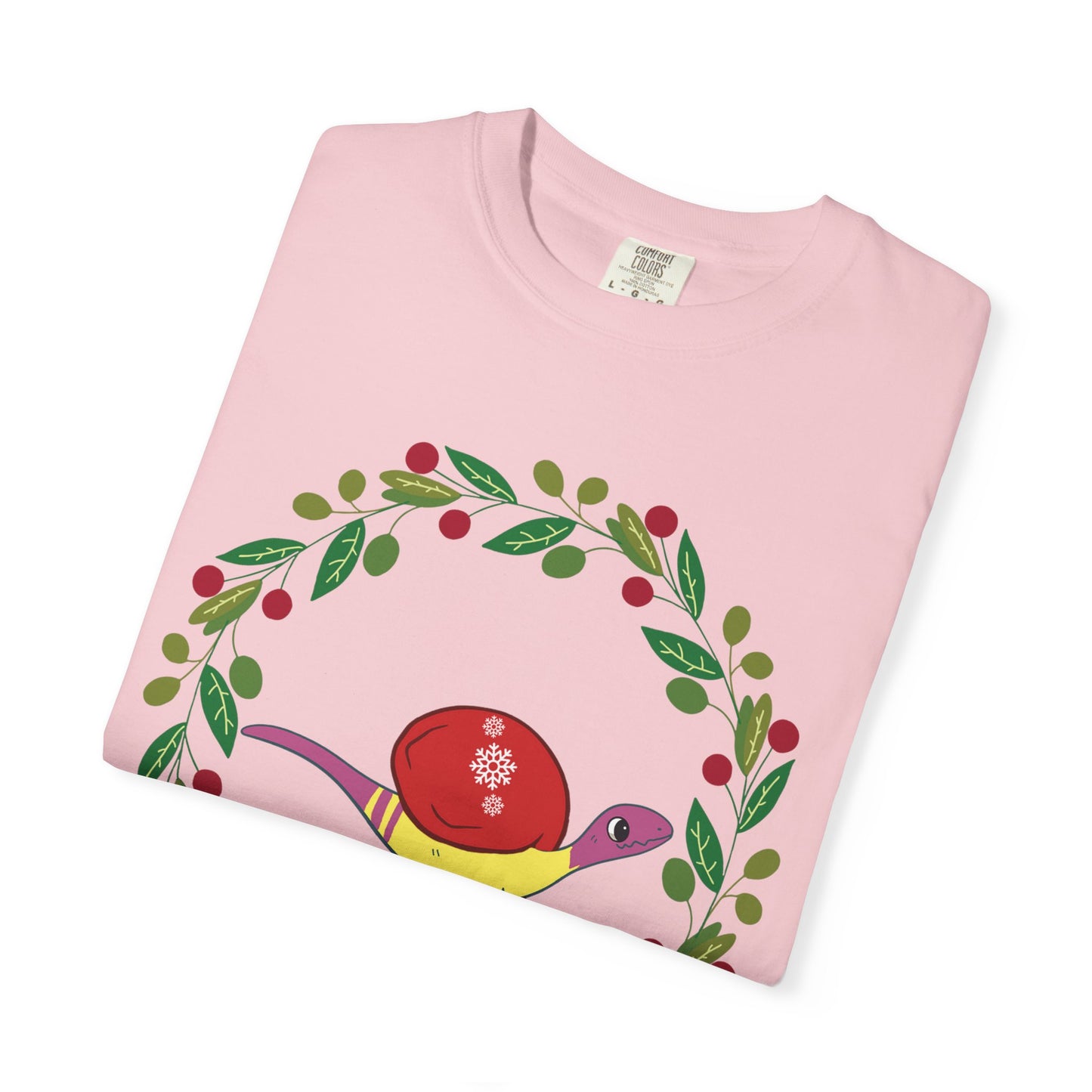 Pansexual Pride Holiday Coelophysis T-Shirt - Festive Wreath Edition