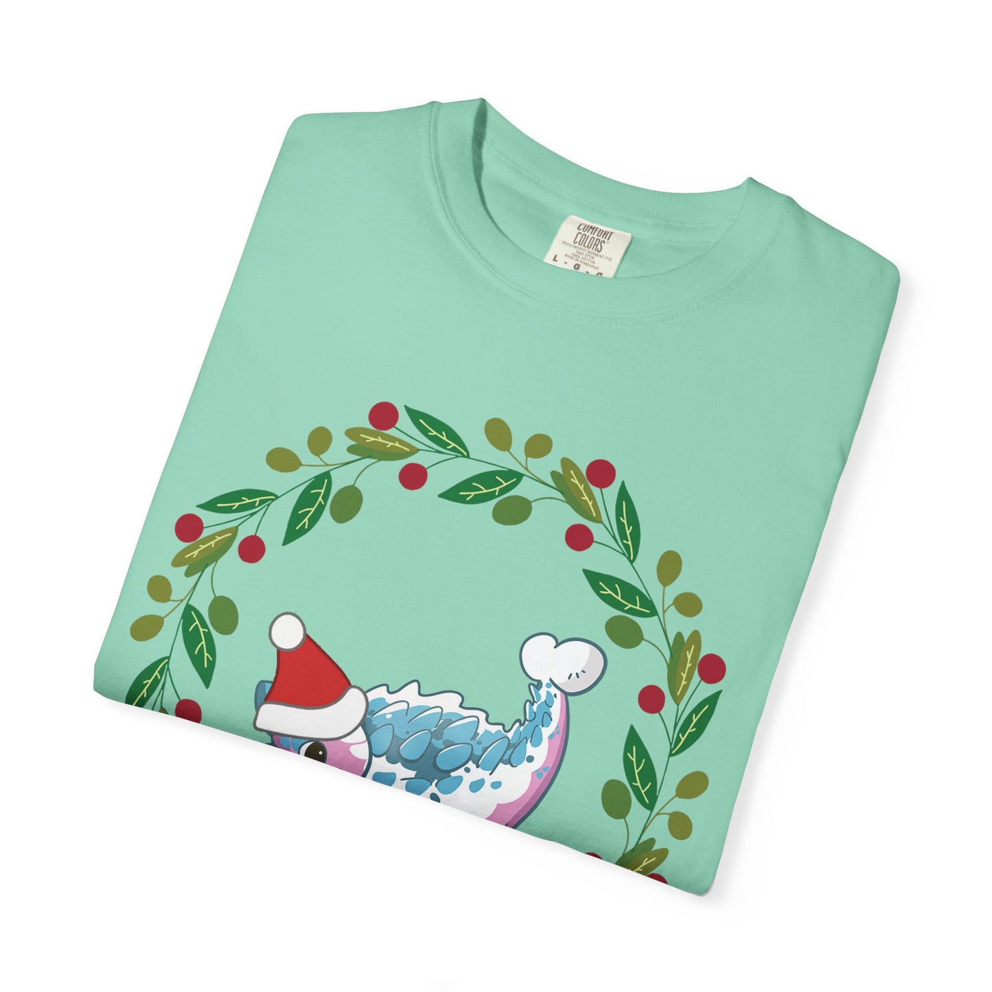 Trans Pride Holiday Ankylosaurus T-Shirt - Festive Wreath Edition