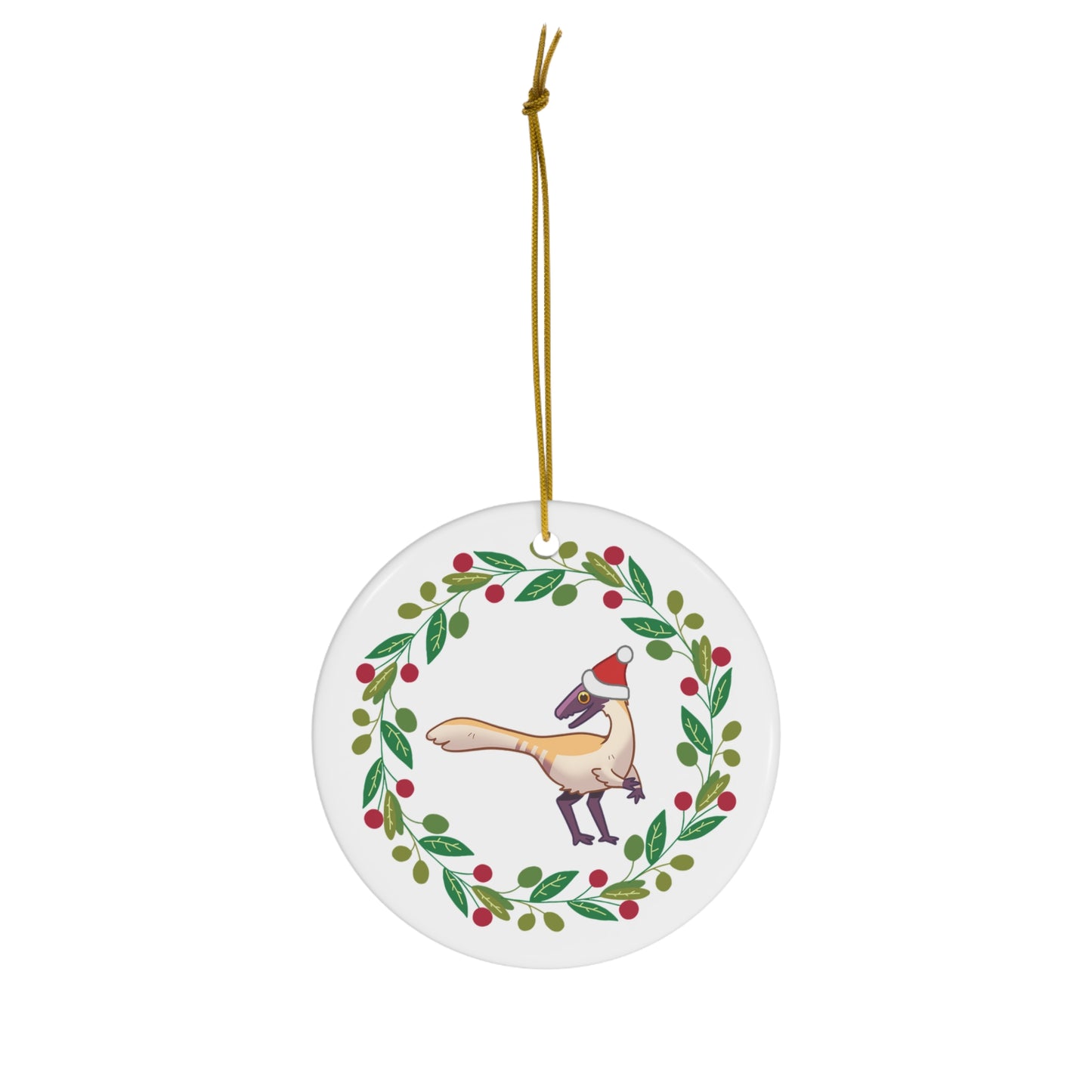 Holiday Compsognathus - Ceramic Ornament