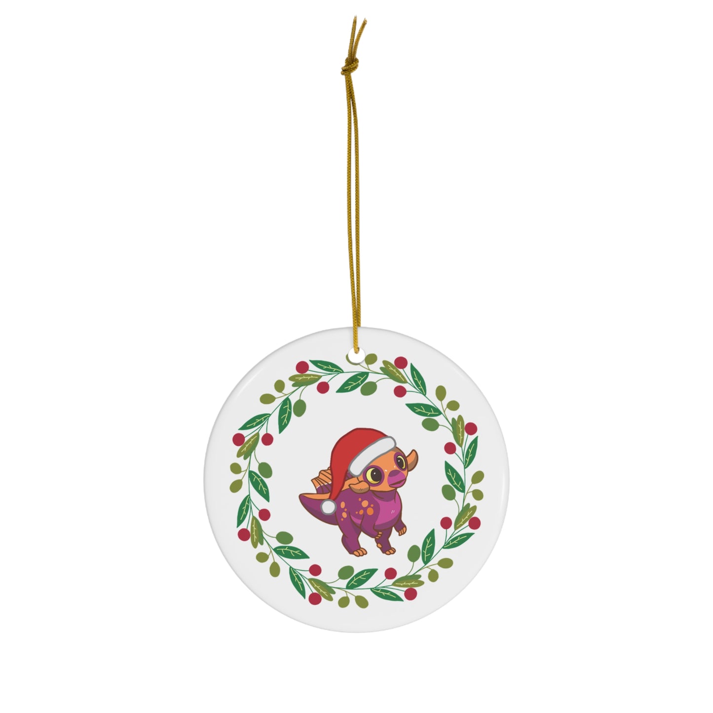 Holiday Lesbian Pride Psittacosaurus Ornament - Wreath Edition