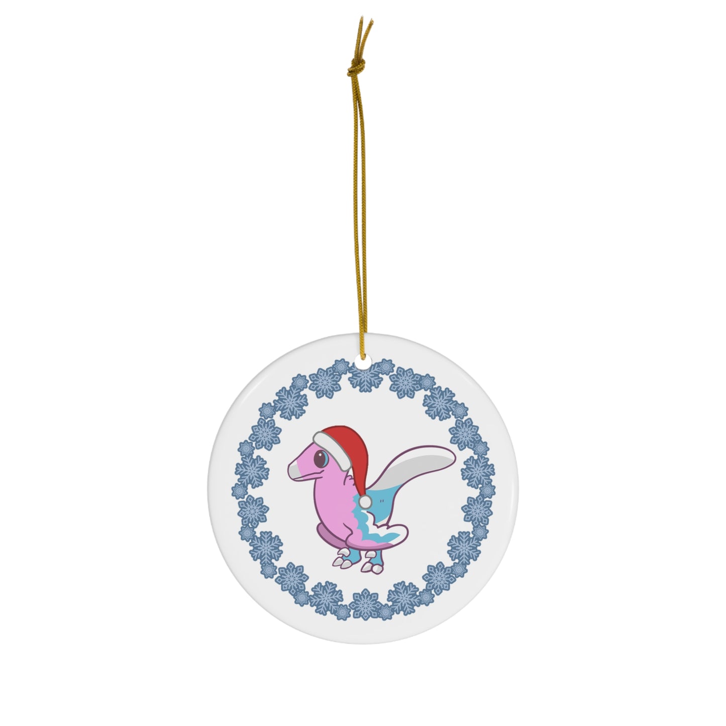 Holiday Trans Pride Velociraptor Ornament - Snowflake Edition