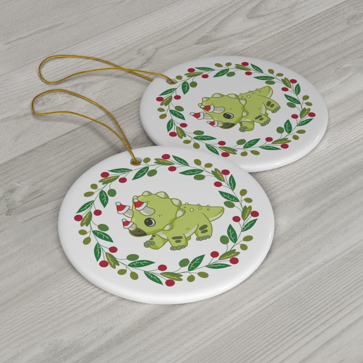 Holiday Triceratops - Ceramic Ornament