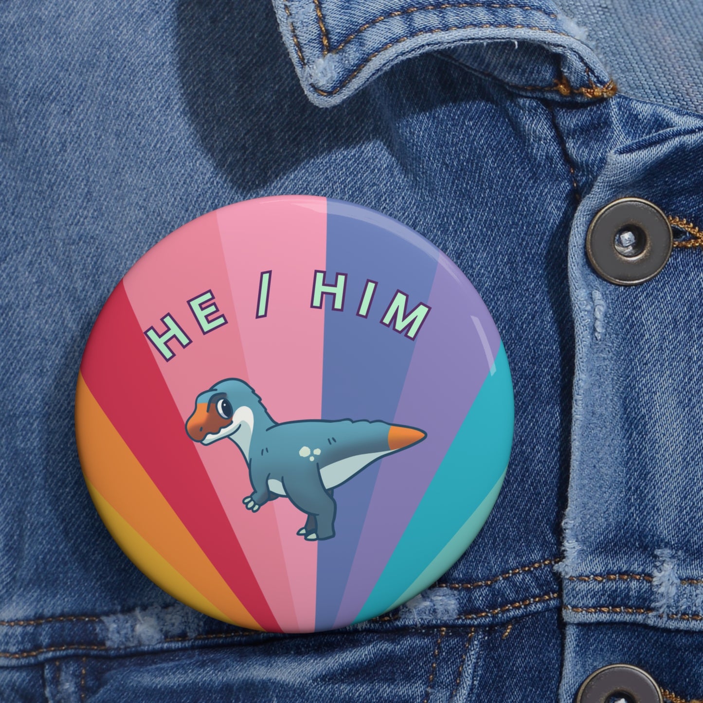 He/Him Megalosaurus Pronoun - Pin Badge