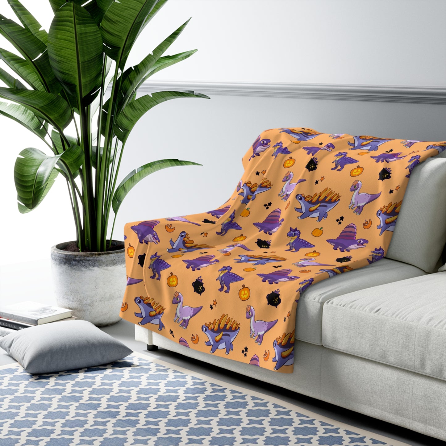 Halloween Dinos - Orange Sherpa Fleece Blanket