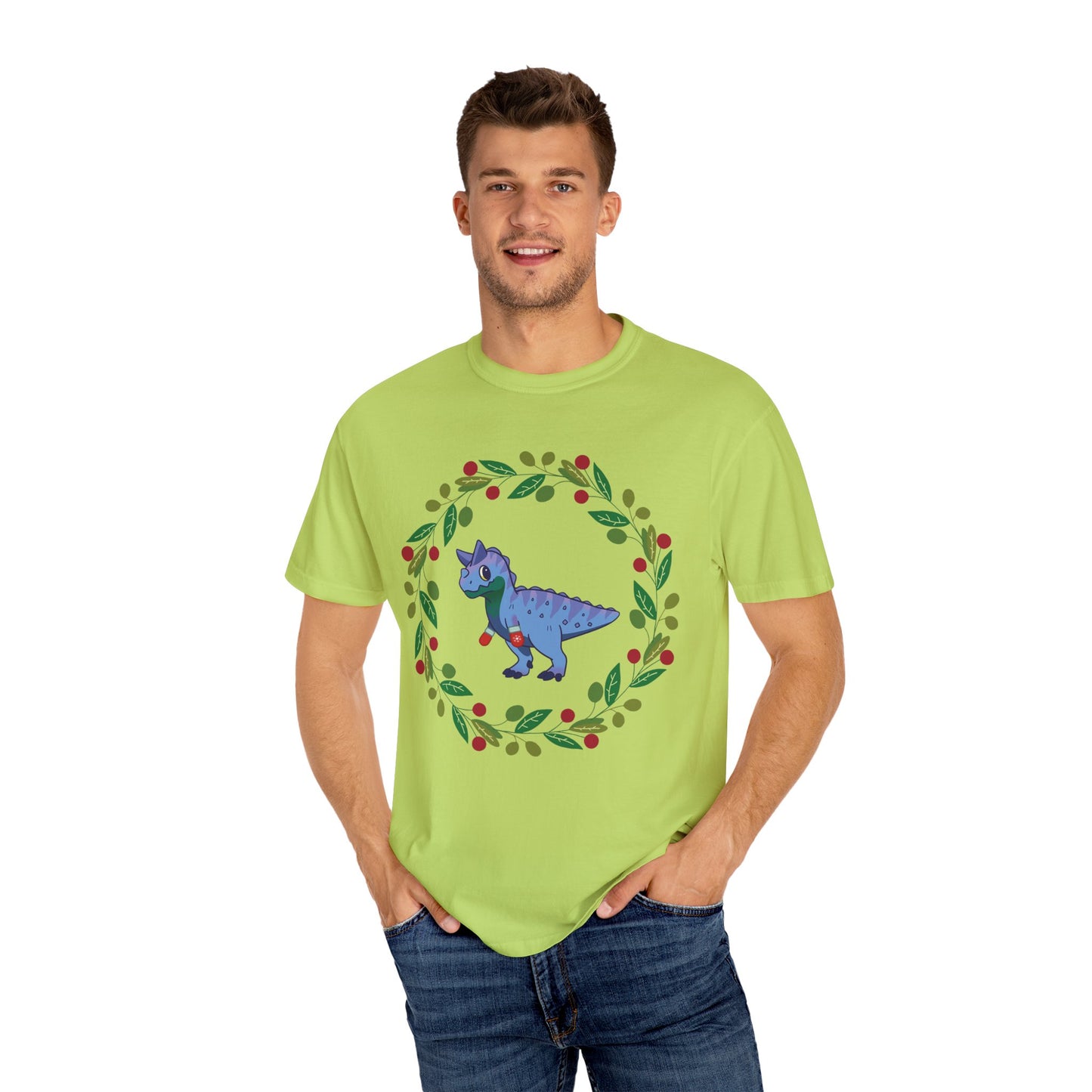 MLM Pride Holiday Carnotaurus T-Shirt - Festive Wreath Edition