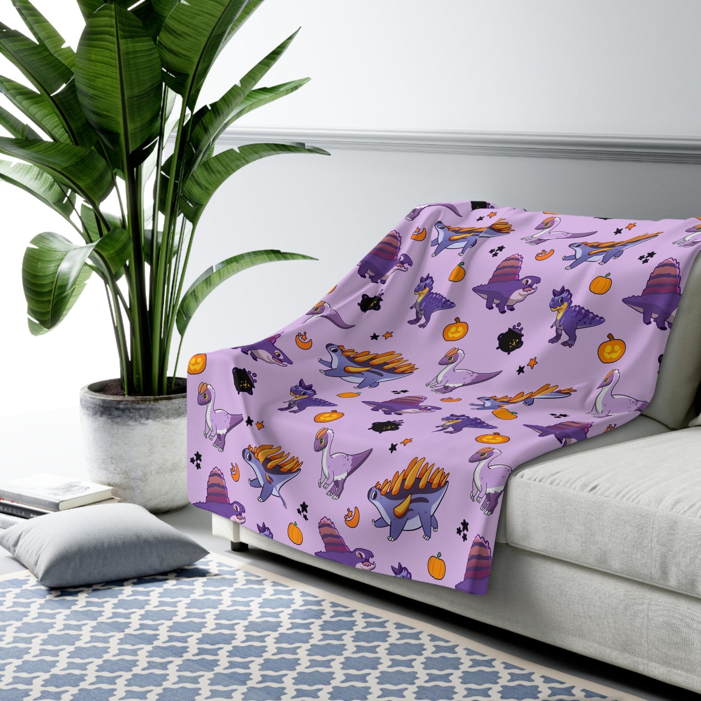 Halloween Dinos - Purple Sherpa Fleece Blanket