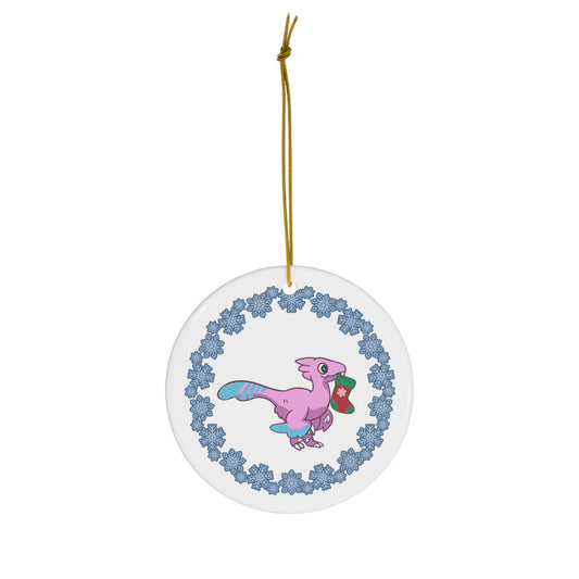 Holiday Trans Pride Troodon Ornament - Snowflake Edition