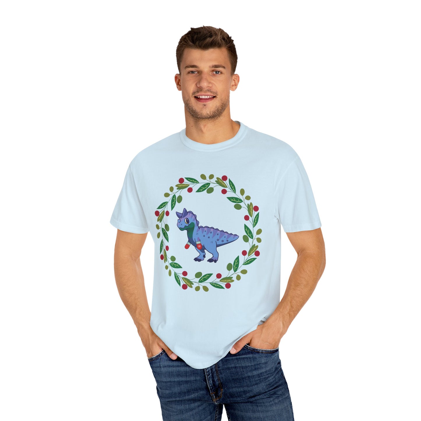 MLM Pride Holiday Carnotaurus T-Shirt - Festive Wreath Edition