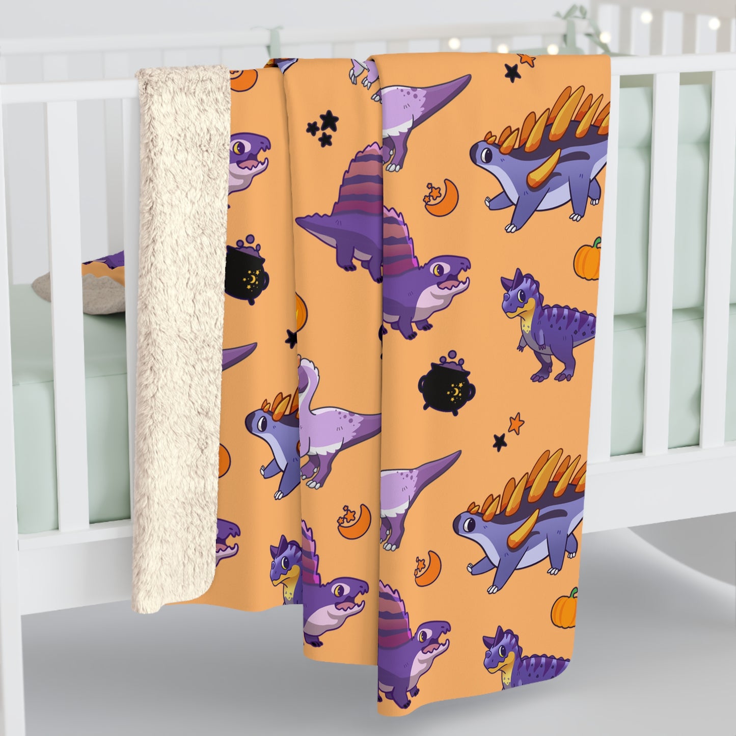 Halloween Dinos - Orange Sherpa Fleece Blanket