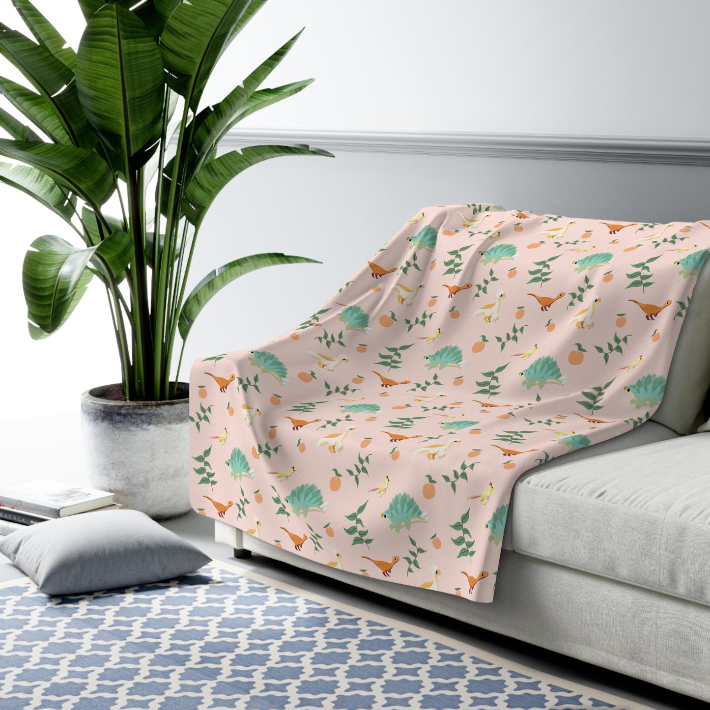 Peach Dinos - Sherpa Fleece Blanket