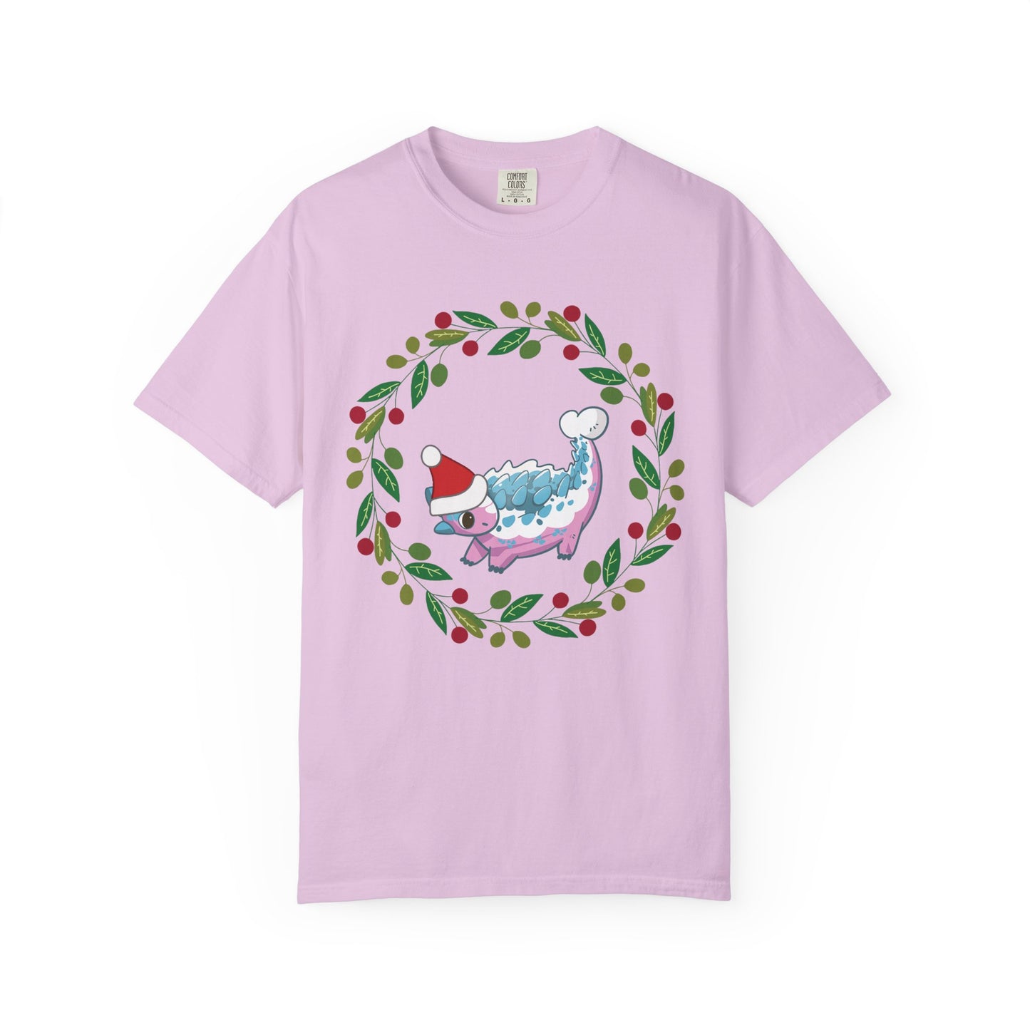 Trans Pride Holiday Ankylosaurus T-Shirt - Festive Wreath Edition