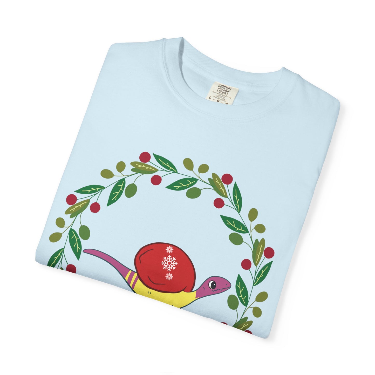 Pansexual Pride Holiday Coelophysis T-Shirt - Festive Wreath Edition