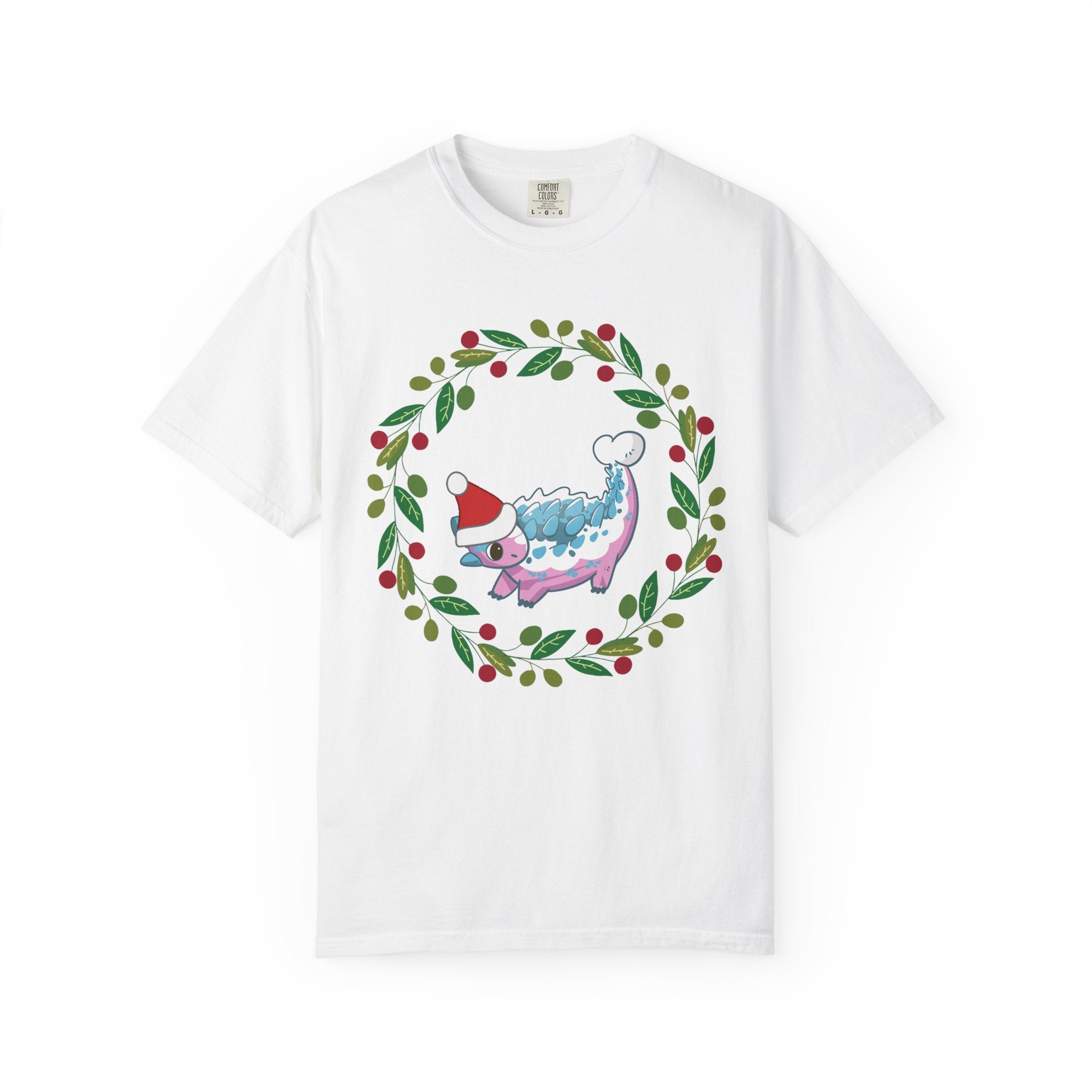 Trans Pride Holiday Ankylosaurus T-Shirt - Festive Wreath Edition