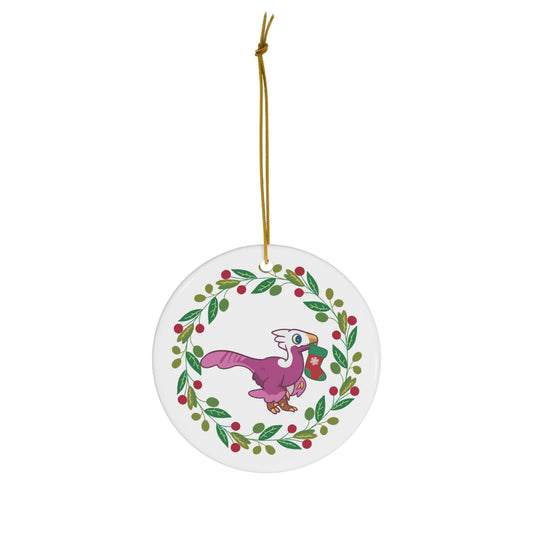 Holiday Lesbian Pride Troodon Ornament - Wreath Edition