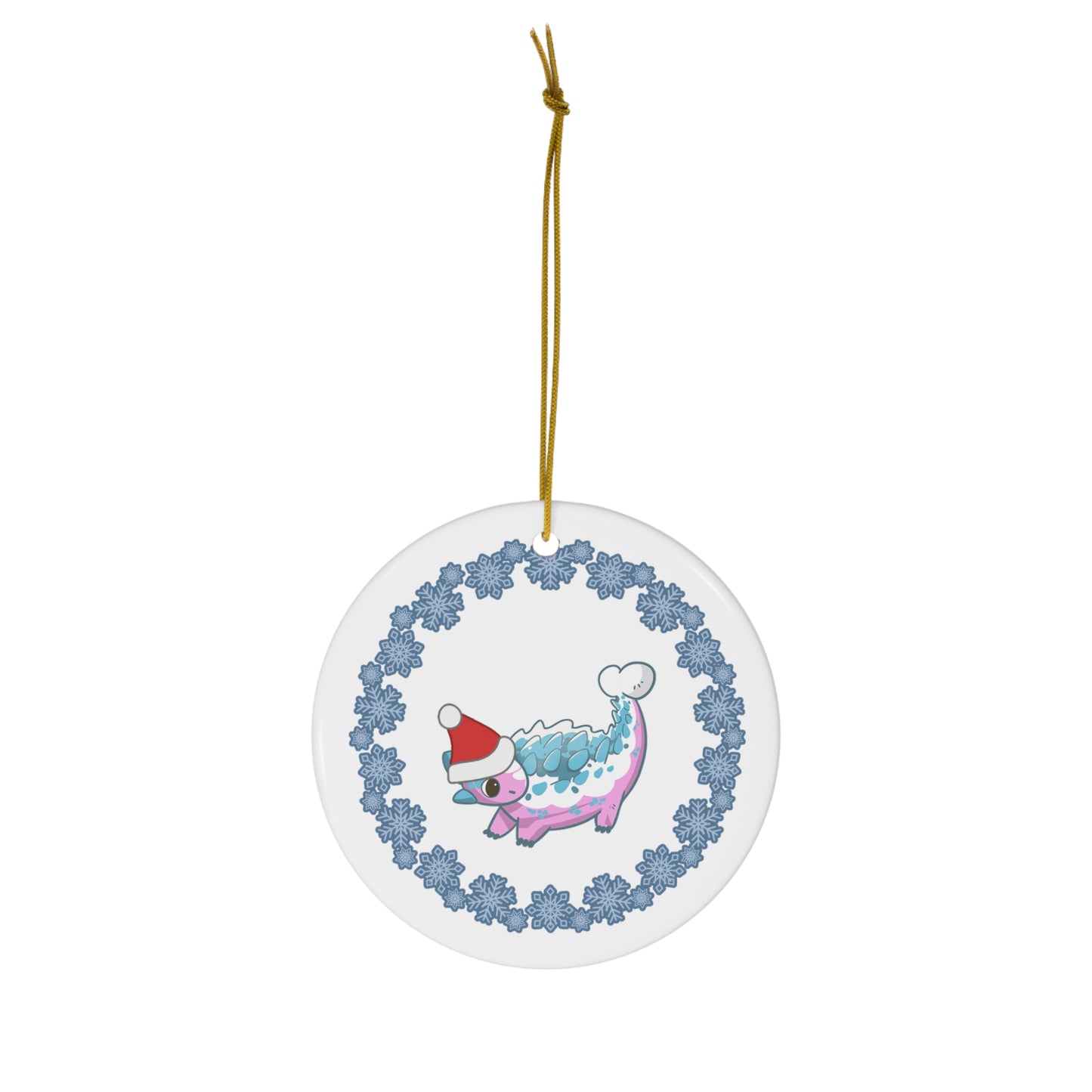 Holiday Trans Pride Ankylosaurus Ceramic Ornament - Snowflake Edition