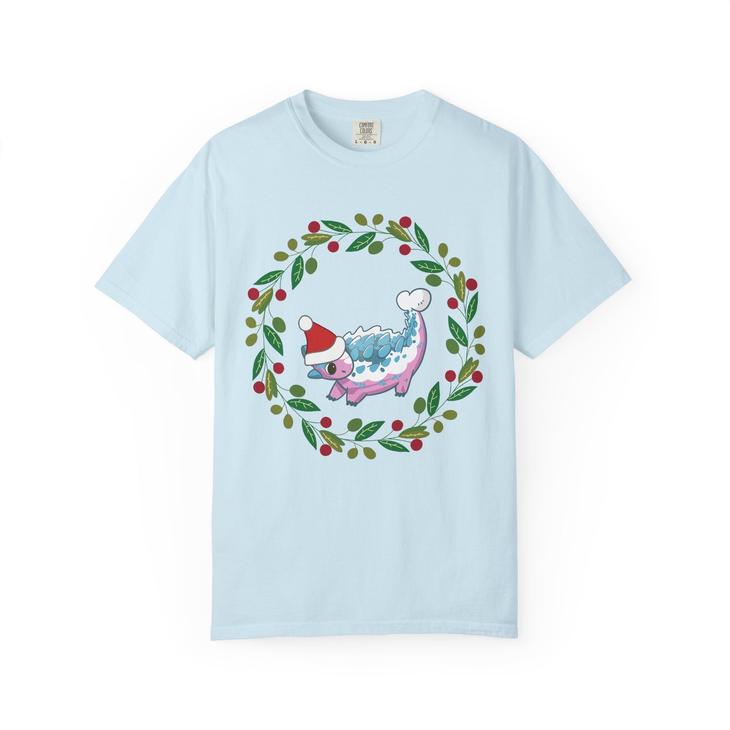 Trans Pride Holiday Ankylosaurus T-Shirt - Festive Wreath Edition
