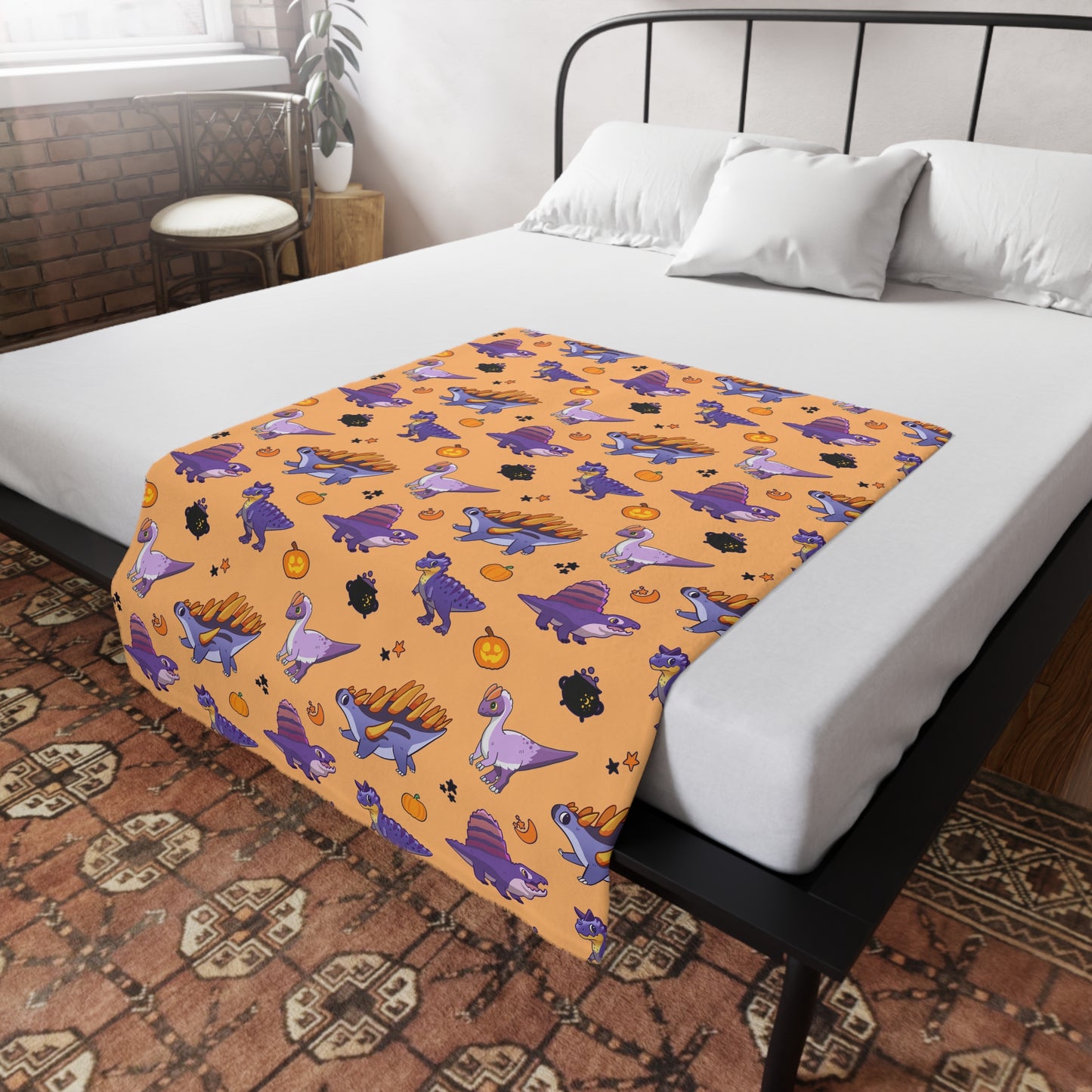 Halloween Dinos - Orange Plush Fleece Blanket (Australia Edition)