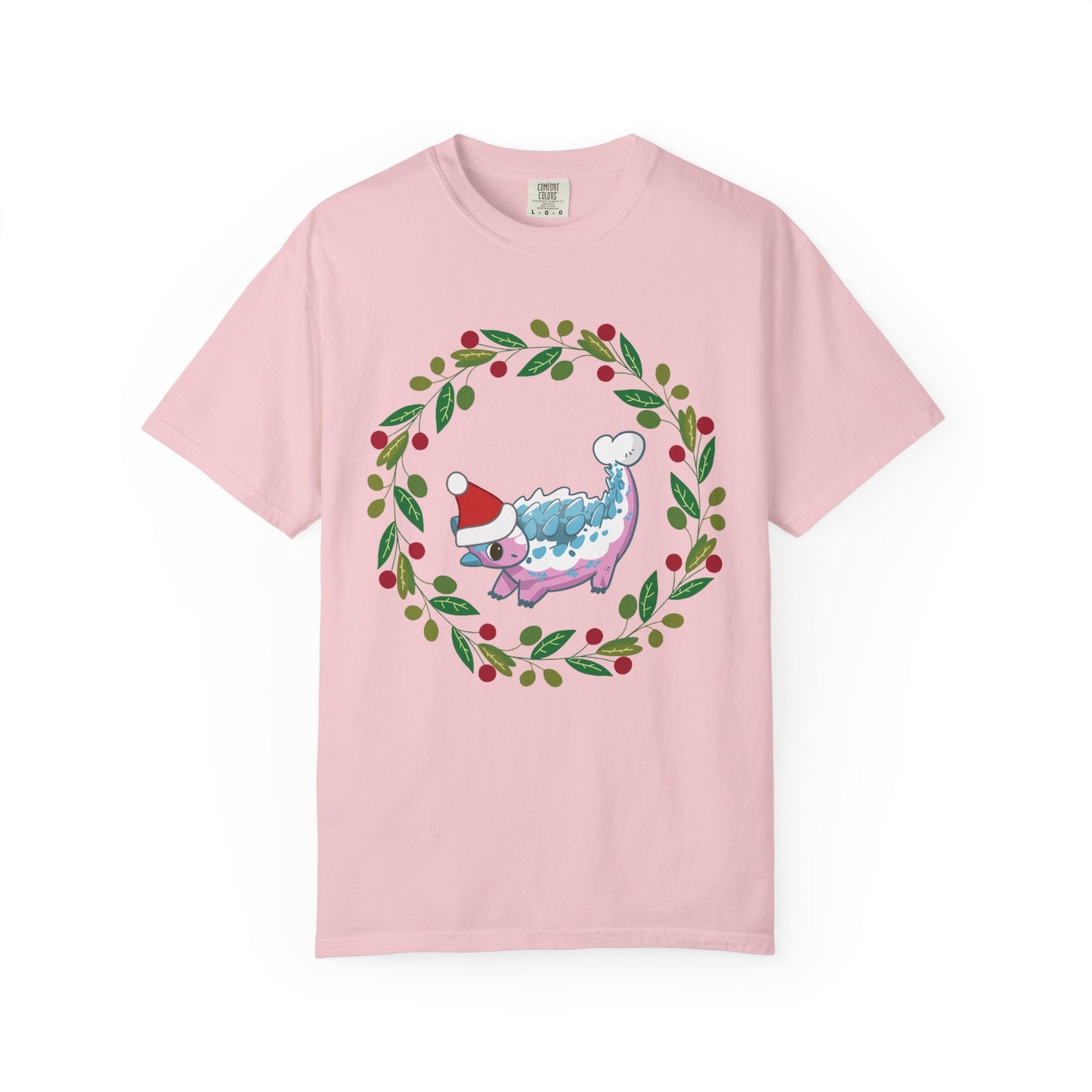 Trans Pride Holiday Ankylosaurus T-Shirt - Festive Wreath Edition
