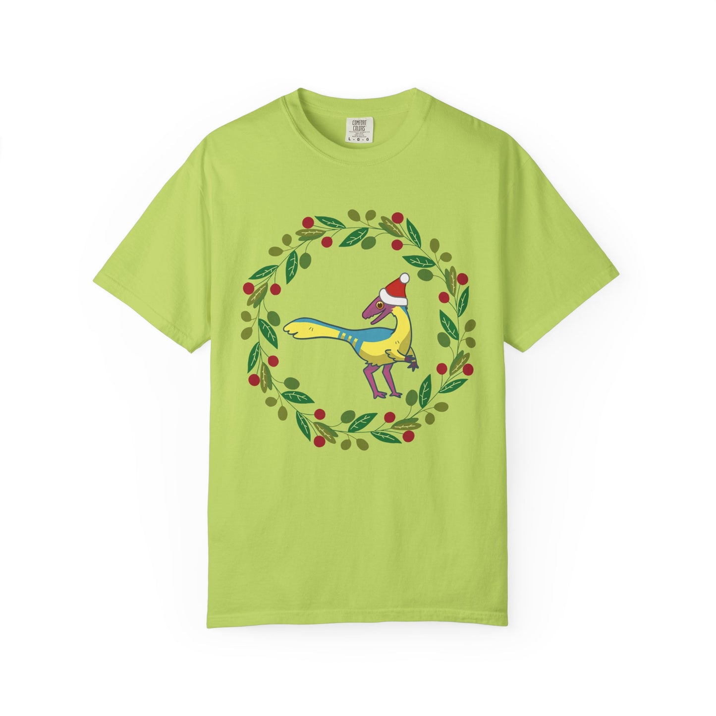 Pansexual Pride Holiday Compsognathus T-Shirt - Festive Wreath Edition