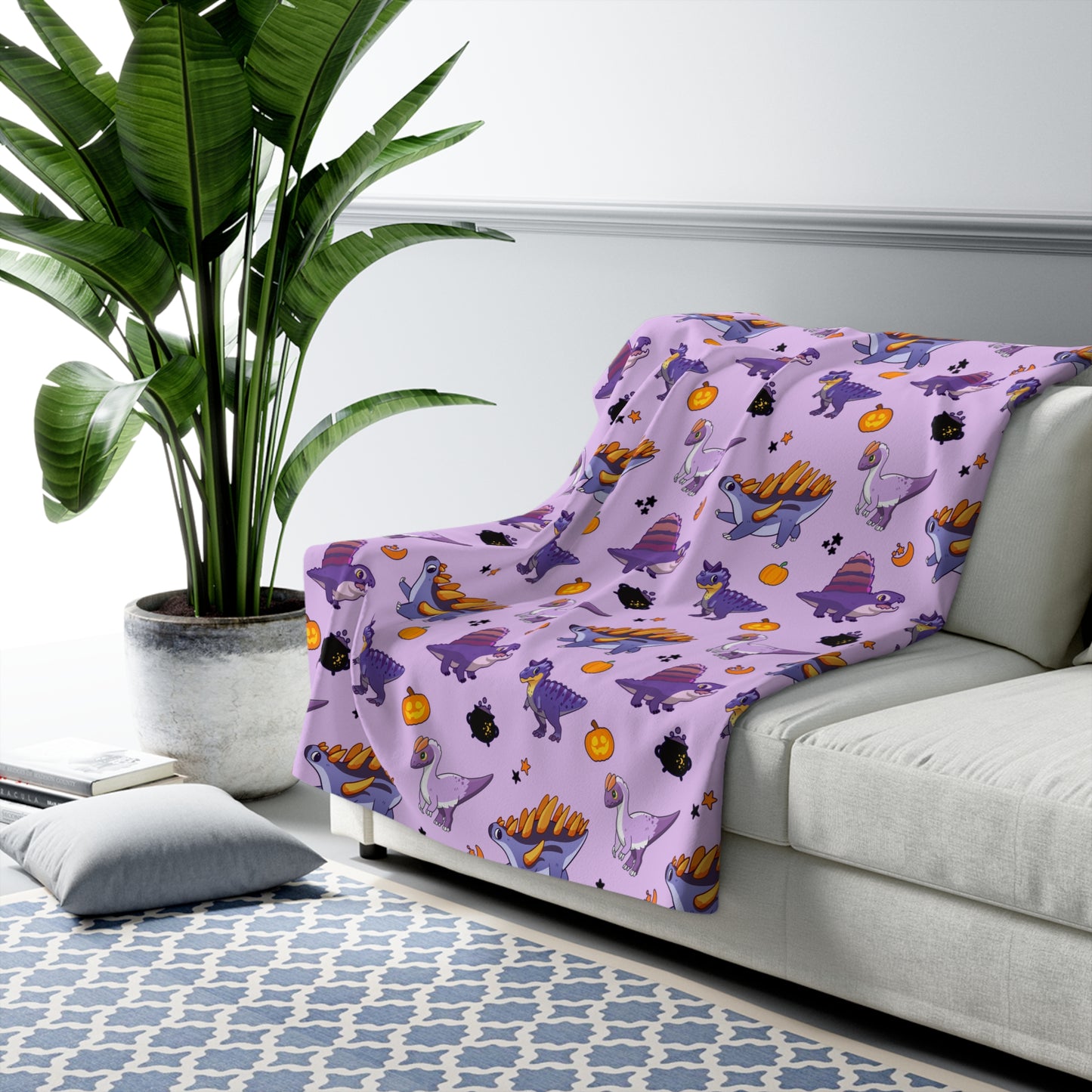 Halloween Dinos - Purple Sherpa Fleece Blanket