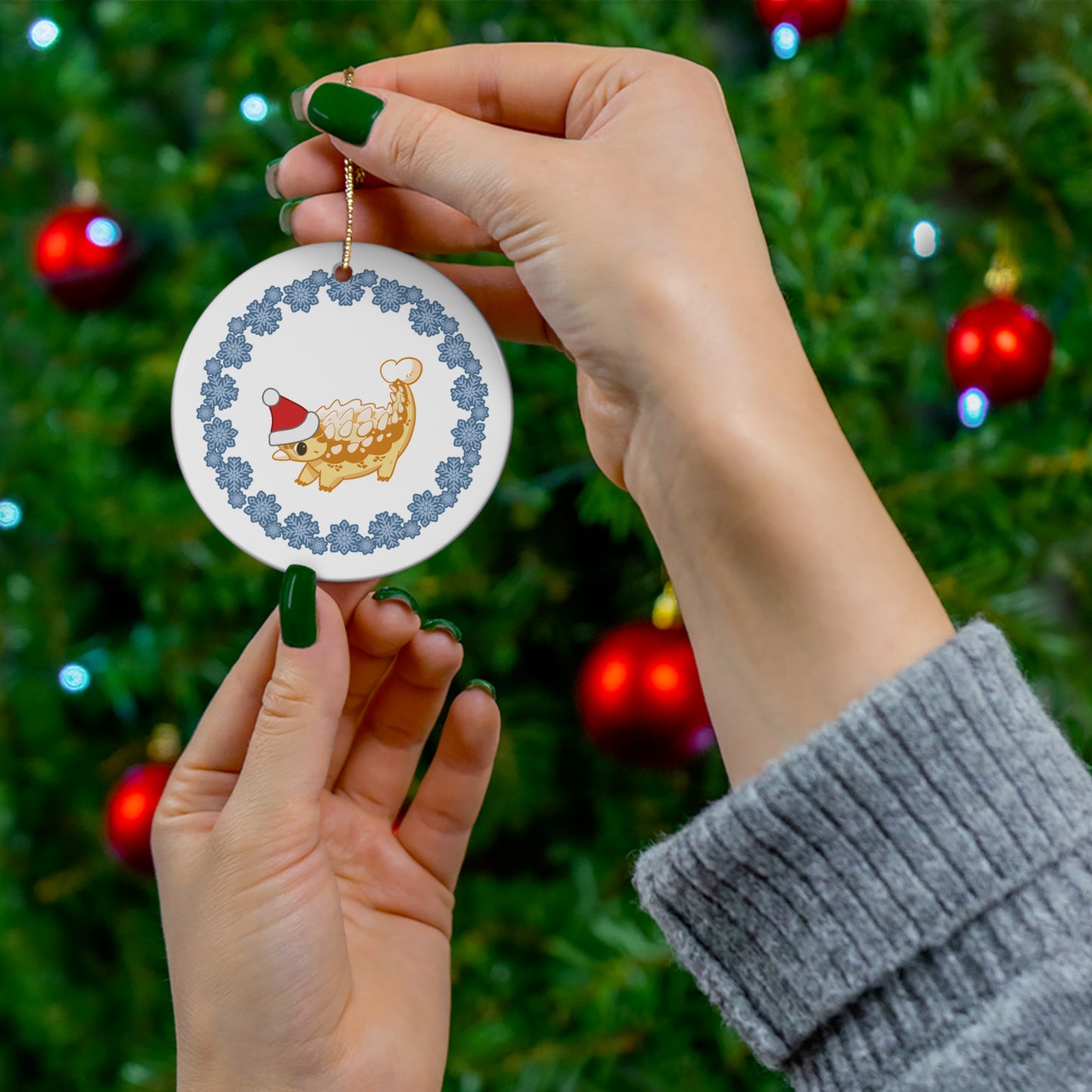 Holiday Ankylosaurus - Ceramic Ornament - Snowflake Edition