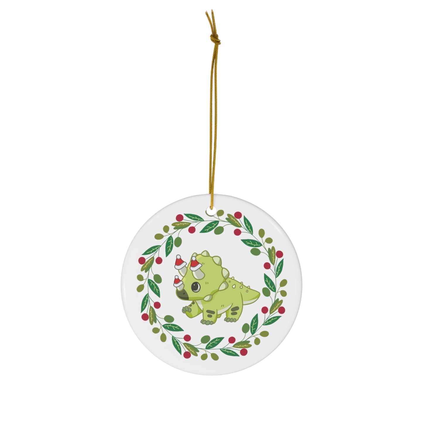 Holiday Triceratops - Ceramic Ornament