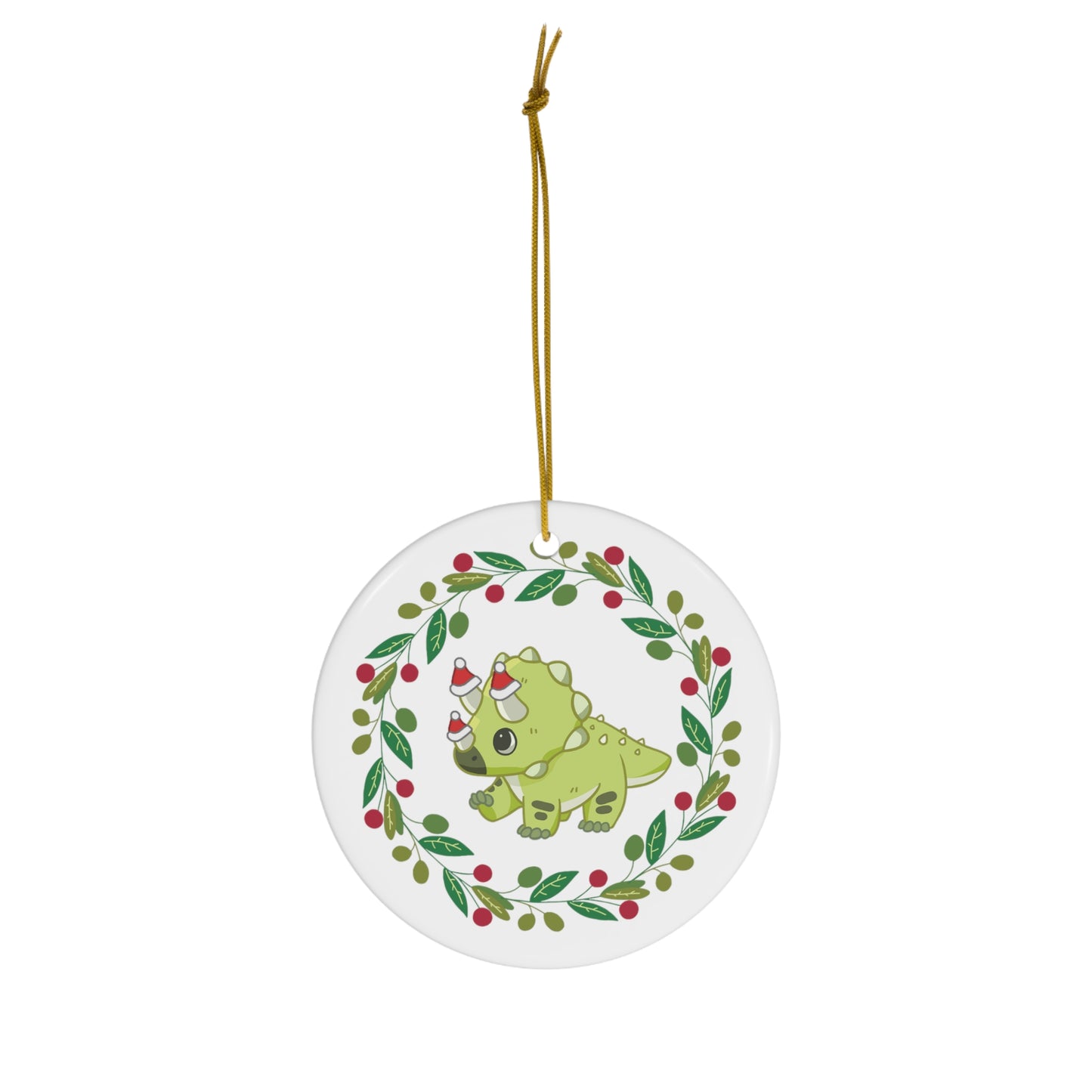 Holiday Triceratops - Ceramic Ornament