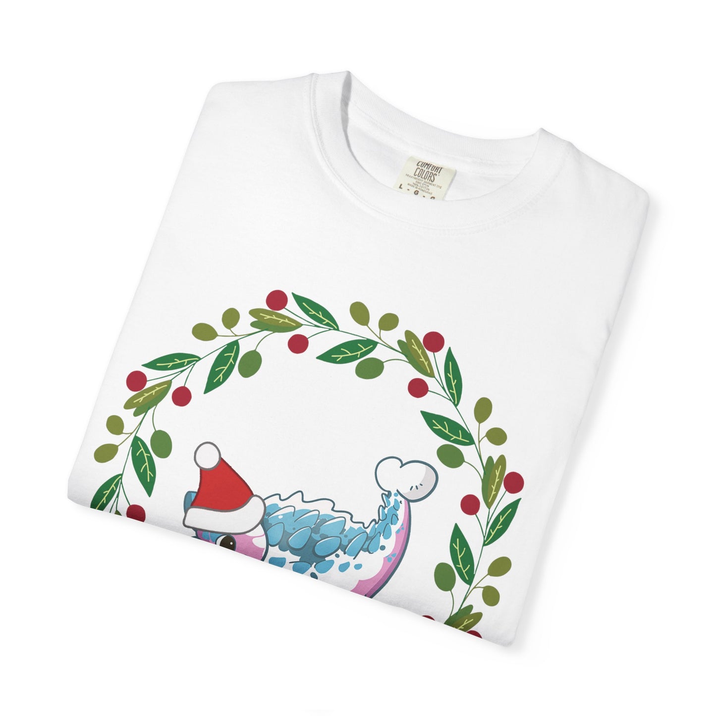 Trans Pride Holiday Ankylosaurus T-Shirt - Festive Wreath Edition