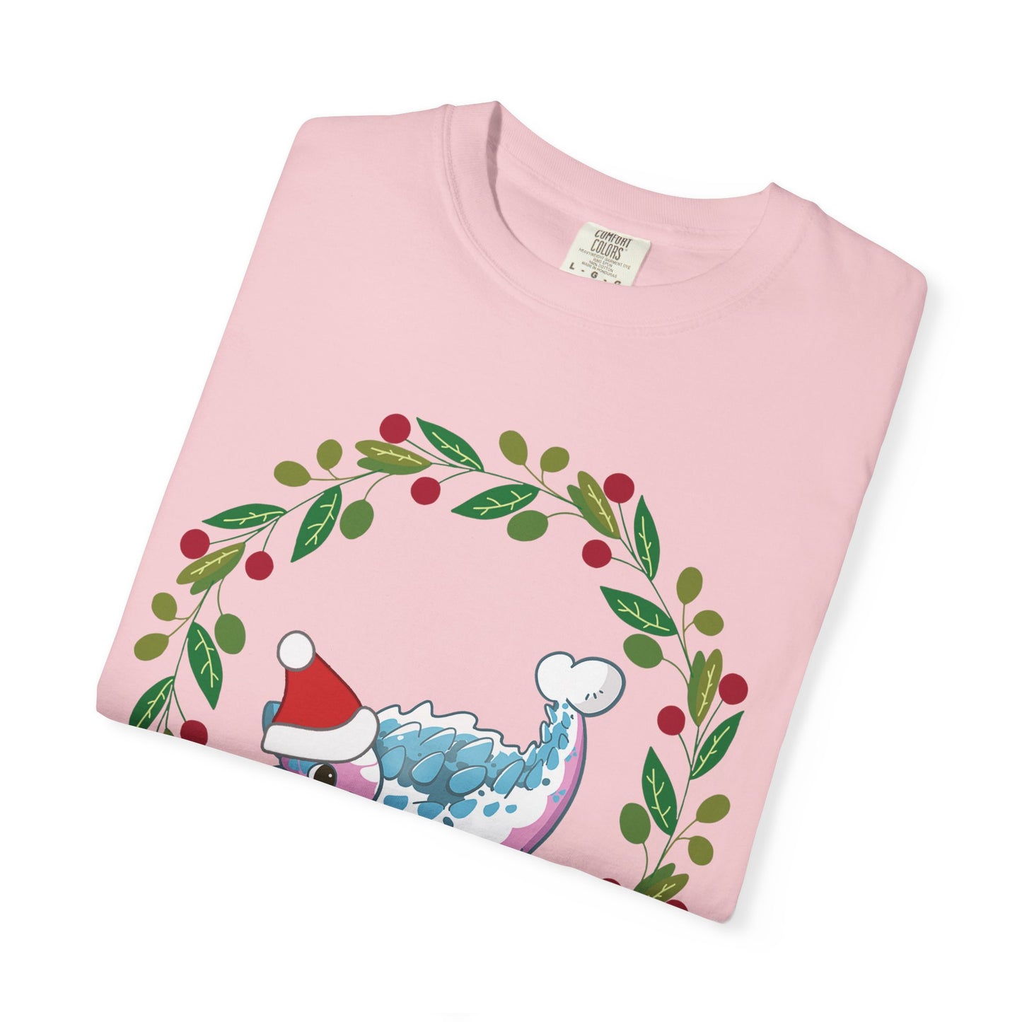 Trans Pride Holiday Ankylosaurus T-Shirt - Festive Wreath Edition