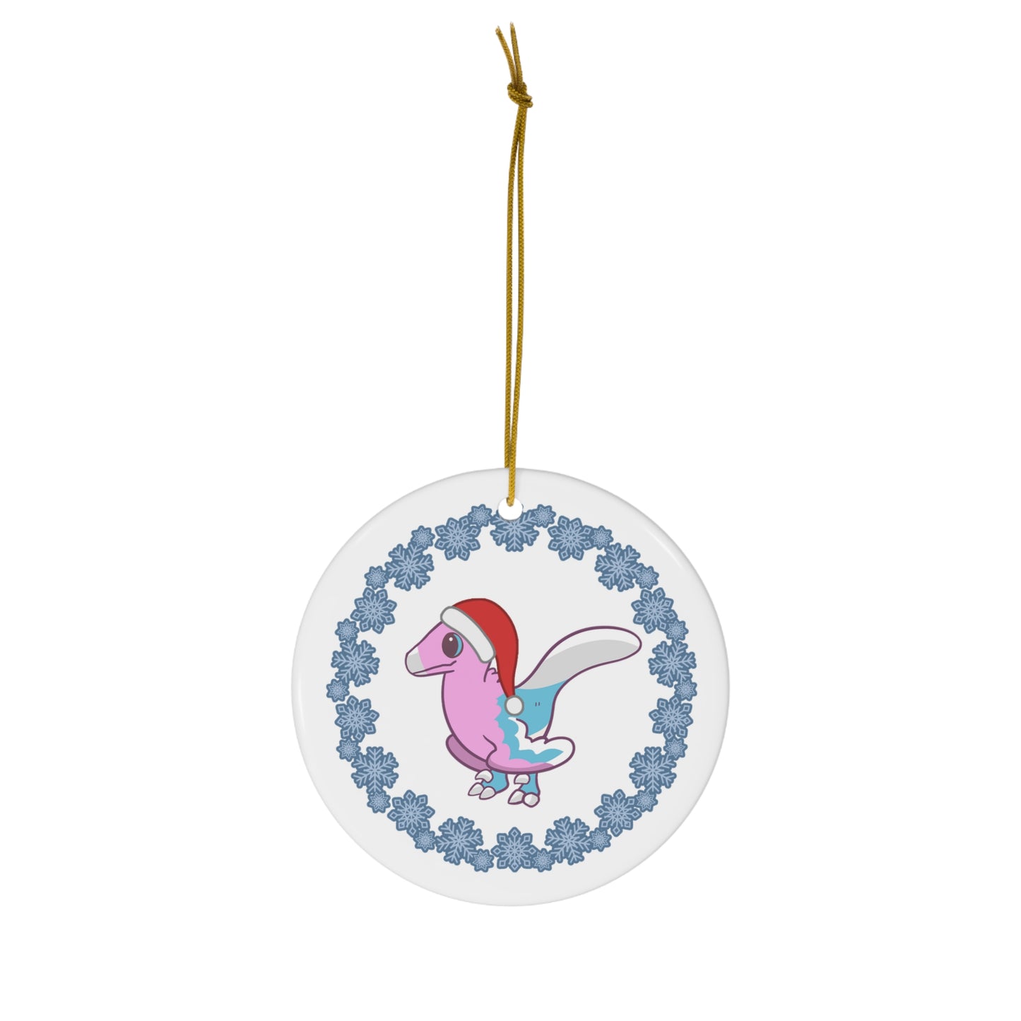 Holiday Trans Pride Velociraptor Ornament - Snowflake Edition