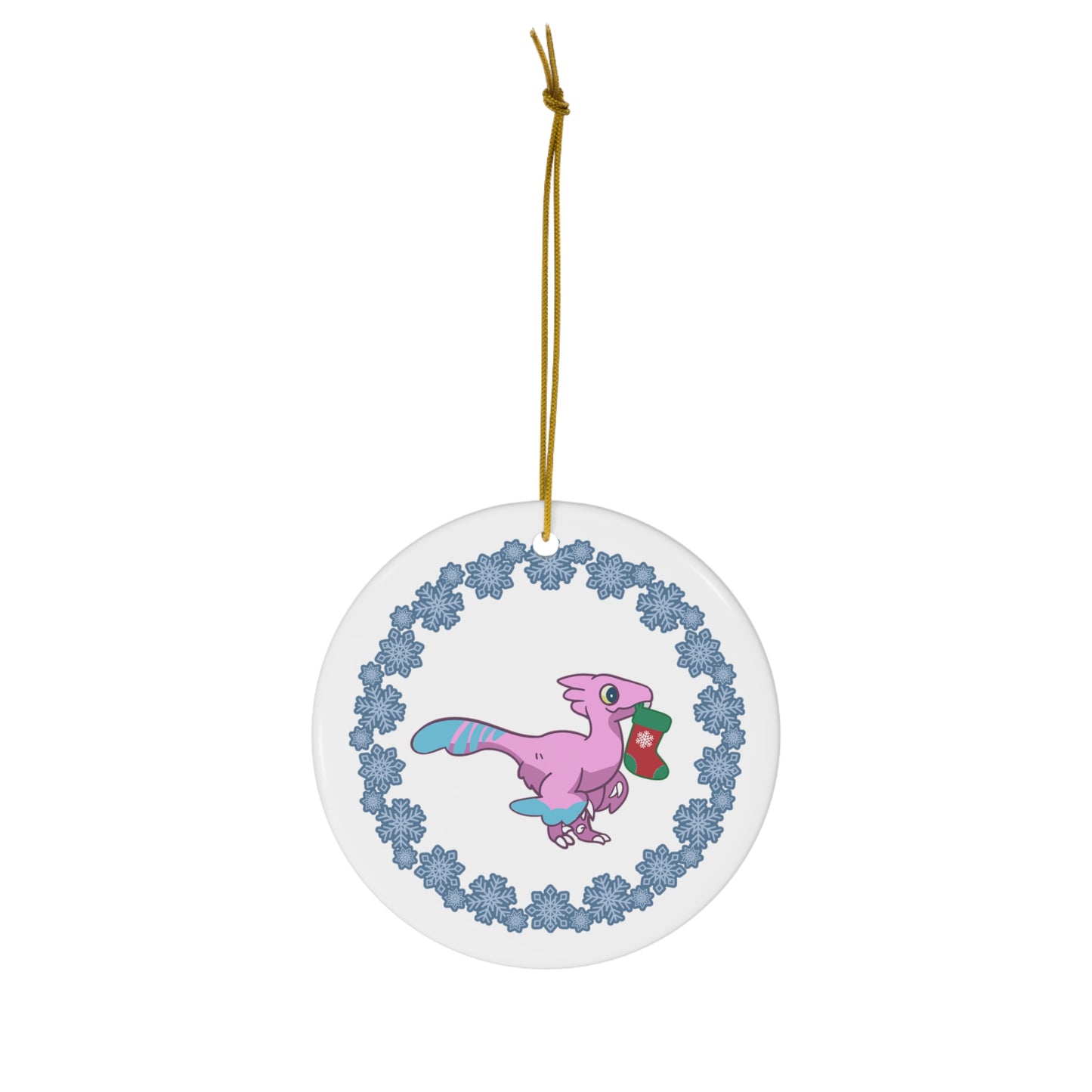 Holiday Trans Pride Troodon Ornament - Snowflake Edition