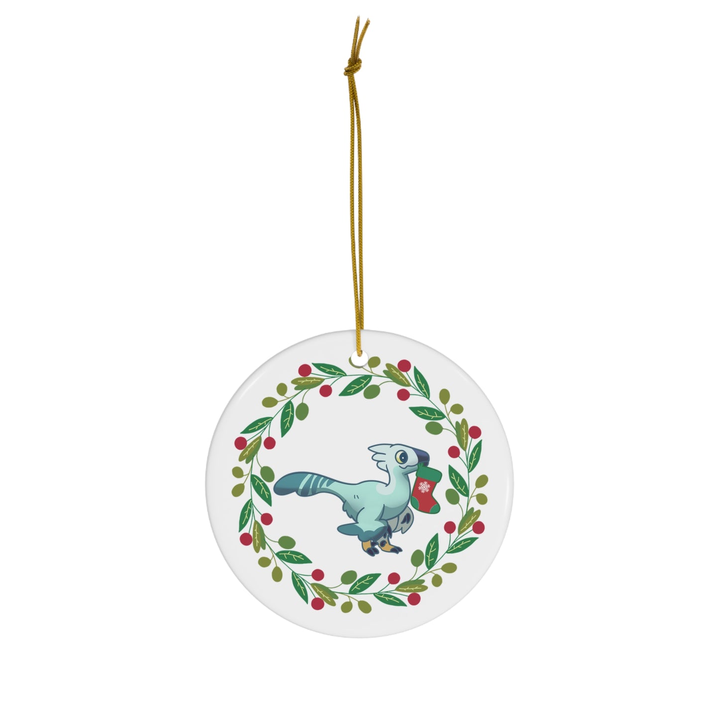 Holiday Troodon - Ceramic Ornament