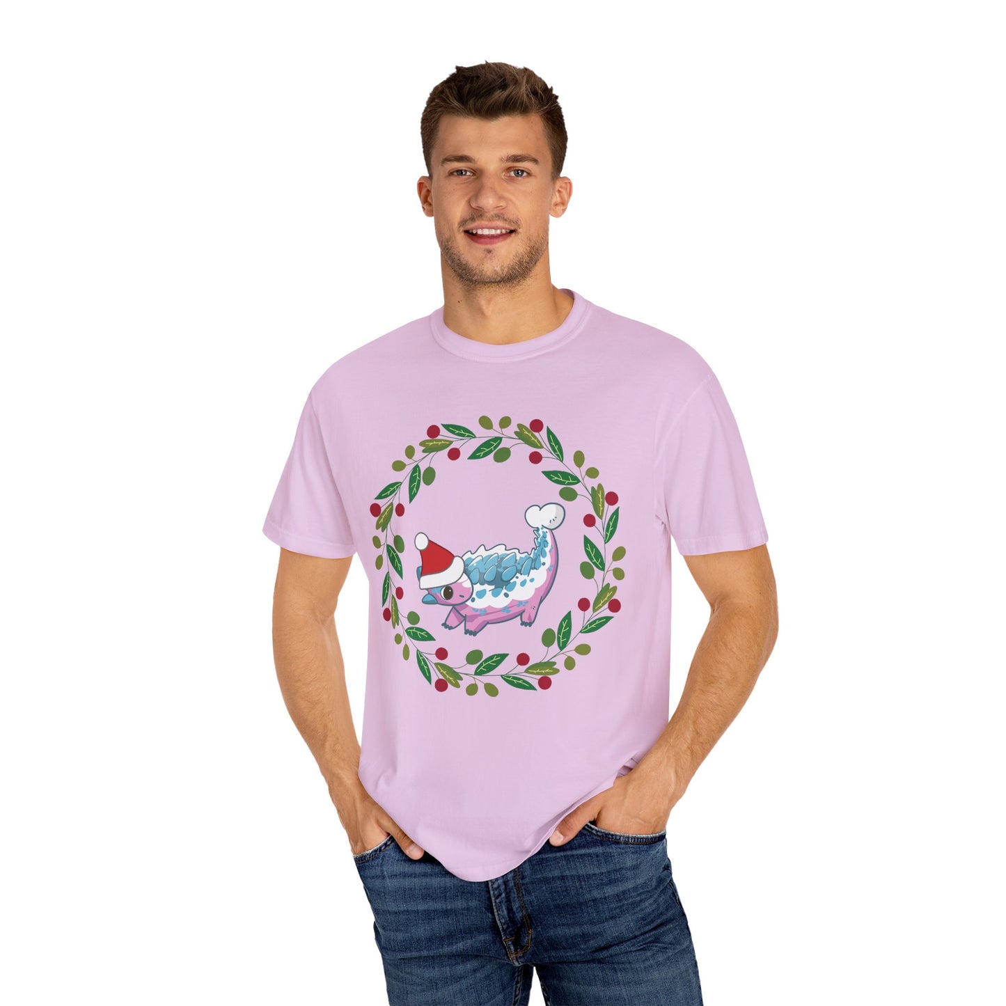 Trans Pride Holiday Ankylosaurus T-Shirt - Festive Wreath Edition