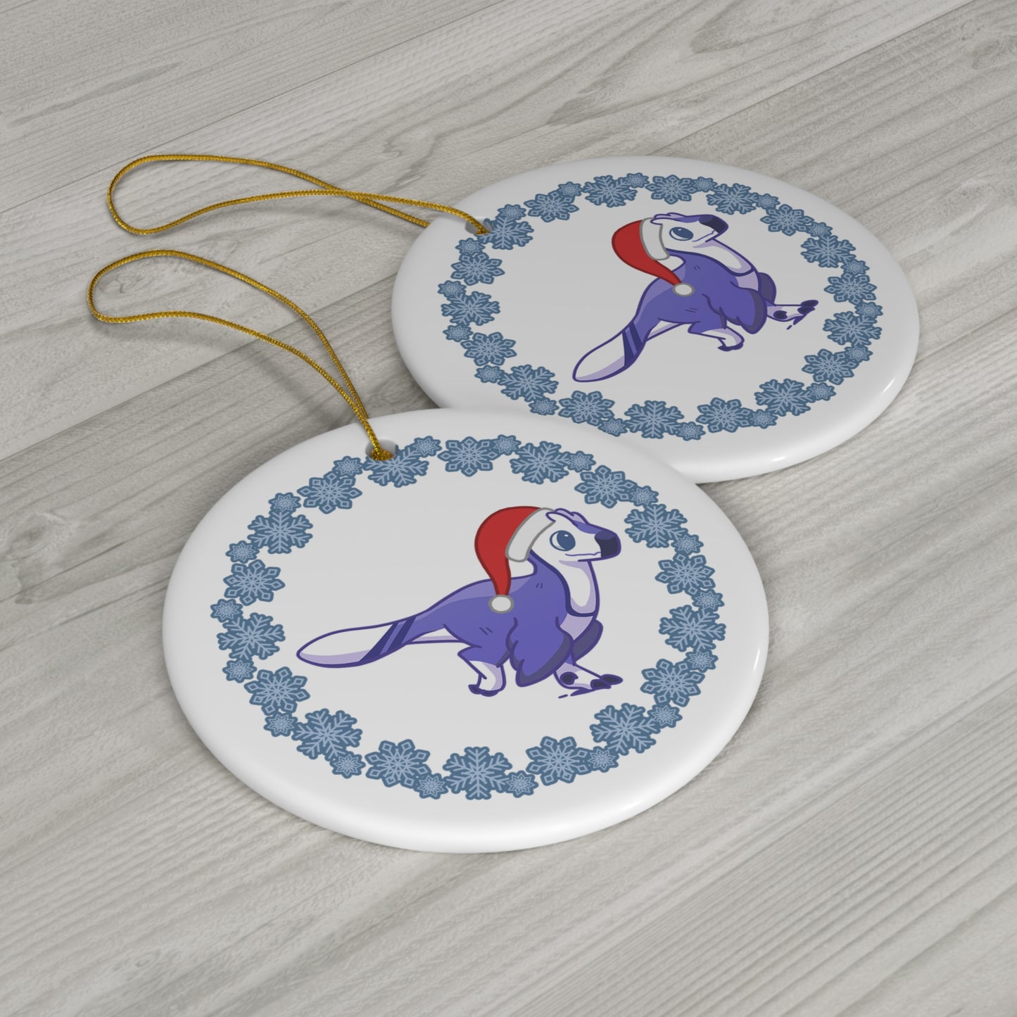 Holiday Utahraptor - Ceramic Ornament - Snowflake Edition