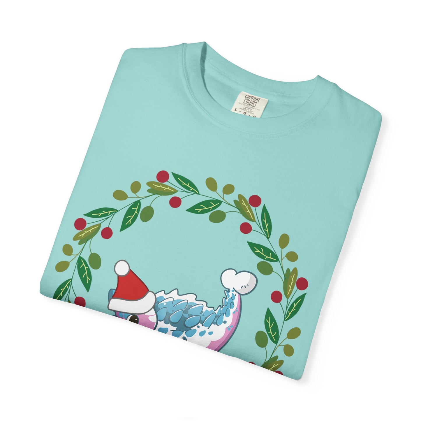 Trans Pride Holiday Ankylosaurus T-Shirt - Festive Wreath Edition