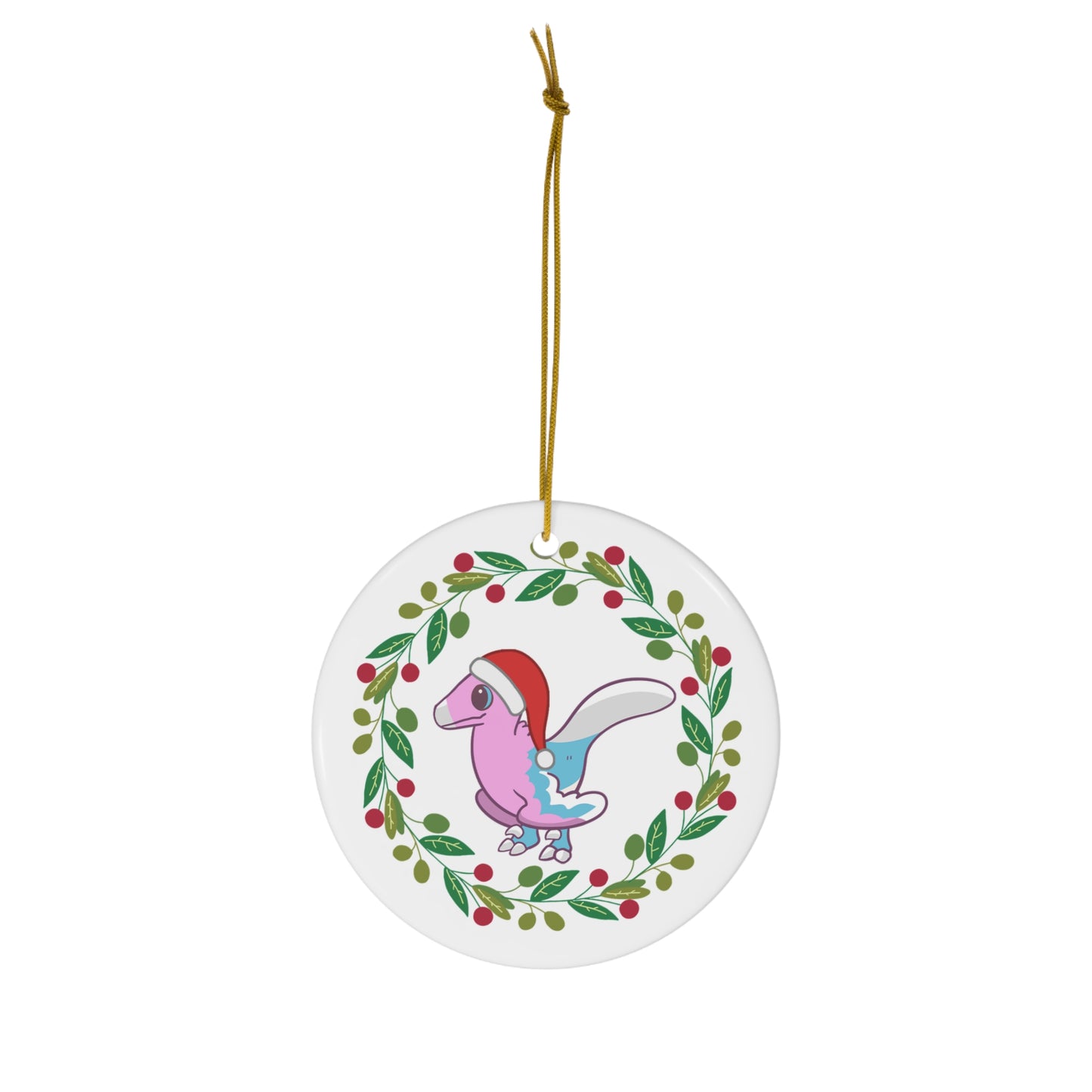 Holiday Trans Pride Velociraptor Ornament - Wreath Edition