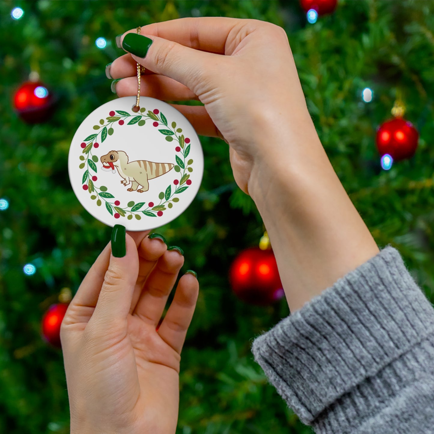 Holiday Coffee T-Rex - Ceramic Ornament