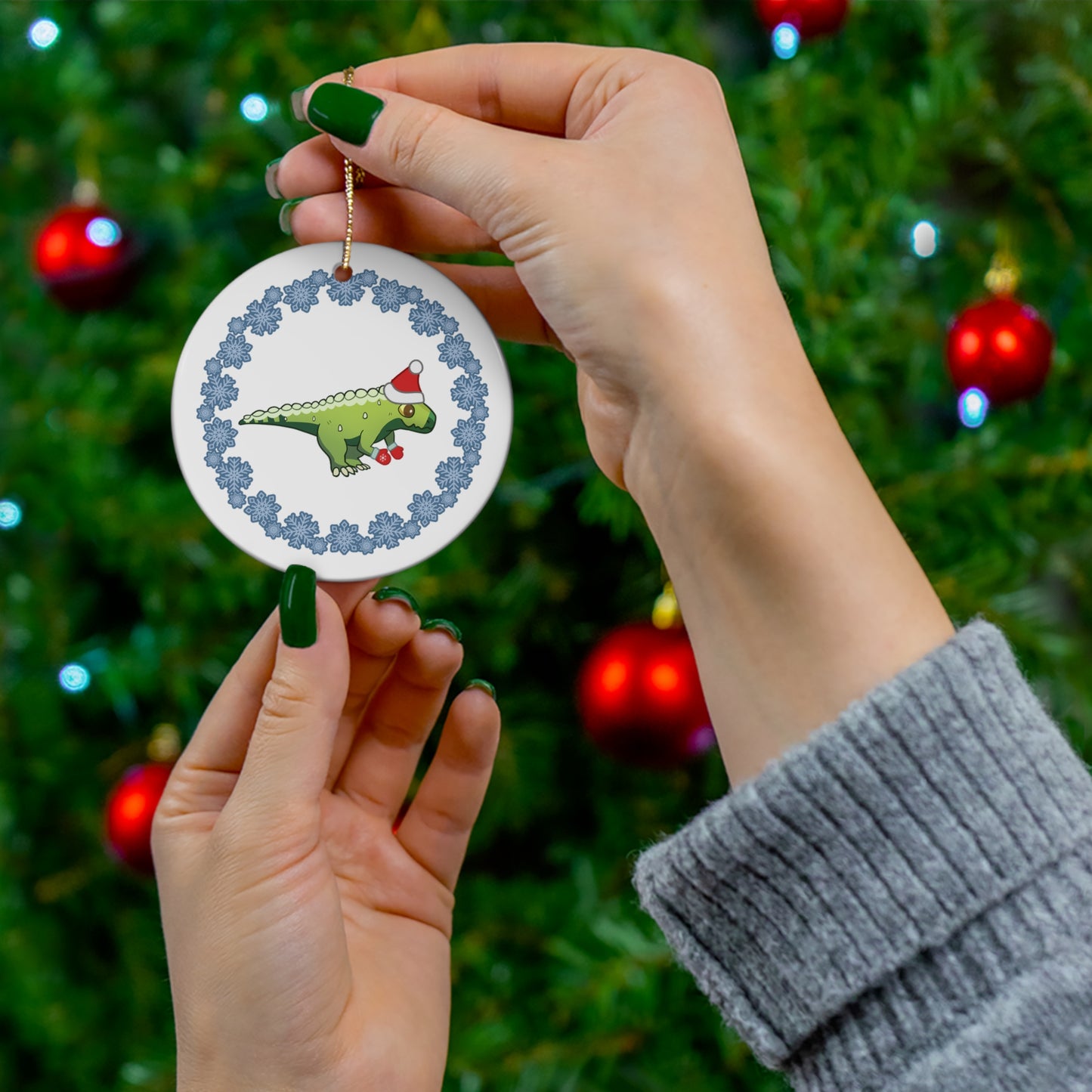 Holiday Postosuchus - Ceramic Ornament - Snowflake Edition