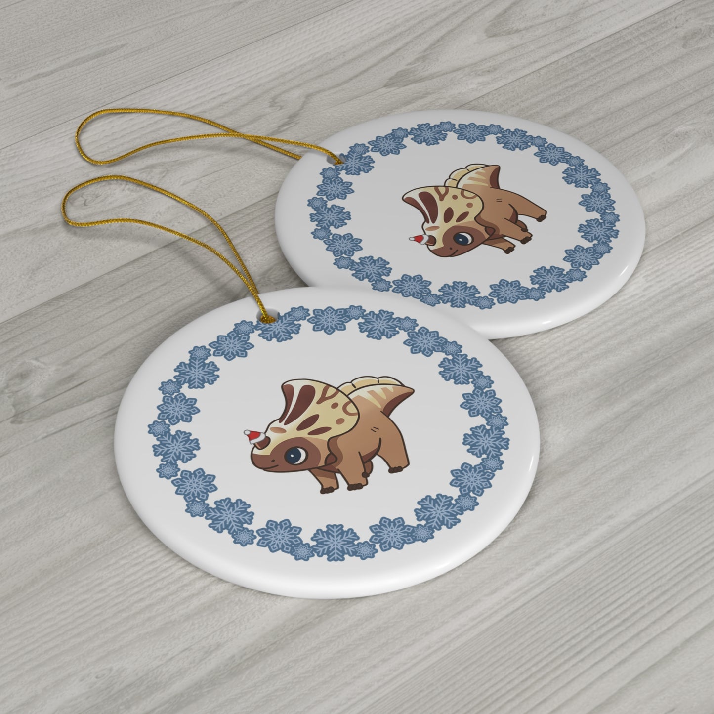 Holiday Protoceratops - Ceramic Ornament - Snowflake Edition