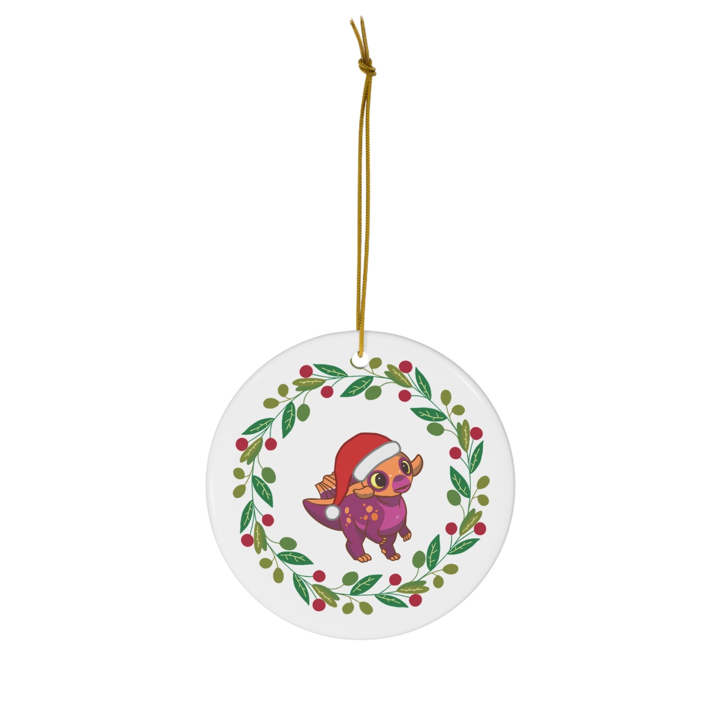 Holiday Lesbian Pride Psittacosaurus Ornament - Wreath Edition