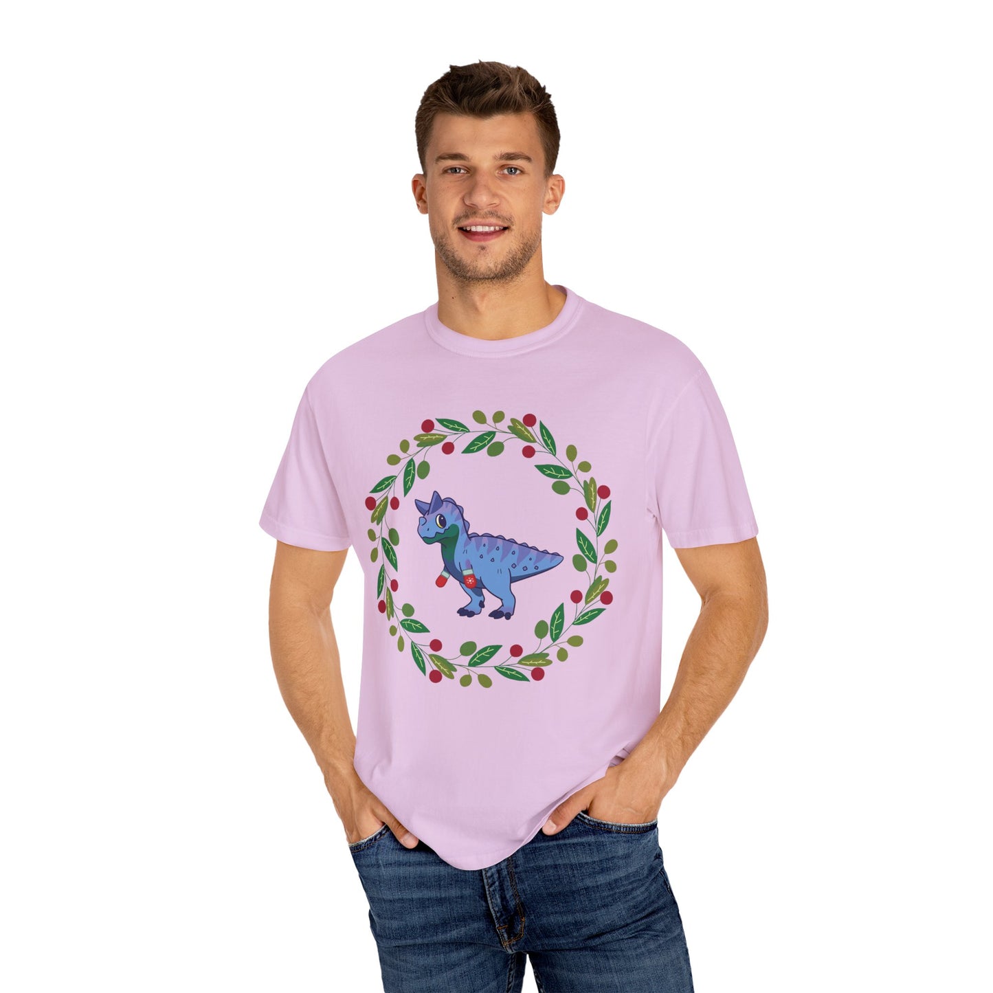 MLM Pride Holiday Carnotaurus T-Shirt - Festive Wreath Edition