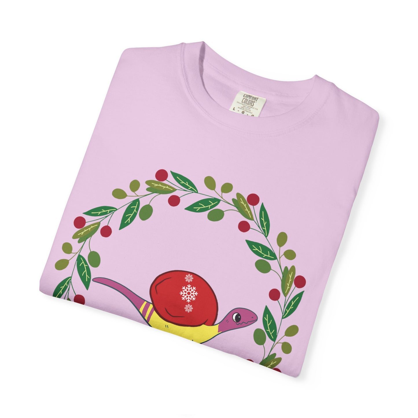 Pansexual Pride Holiday Coelophysis T-Shirt - Festive Wreath Edition