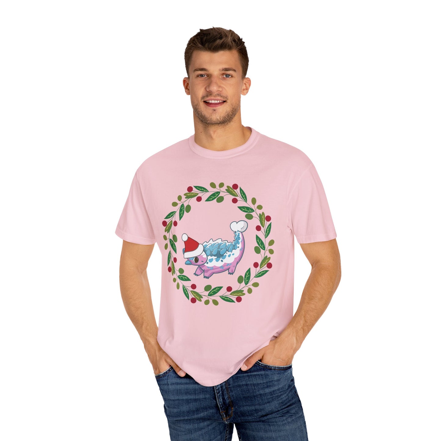 Trans Pride Holiday Ankylosaurus T-Shirt - Festive Wreath Edition