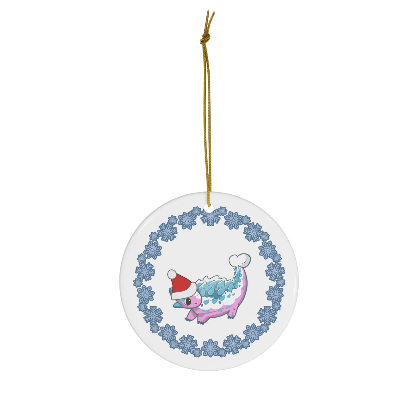 Holiday Trans Pride Ankylosaurus Ceramic Ornament - Snowflake Edition