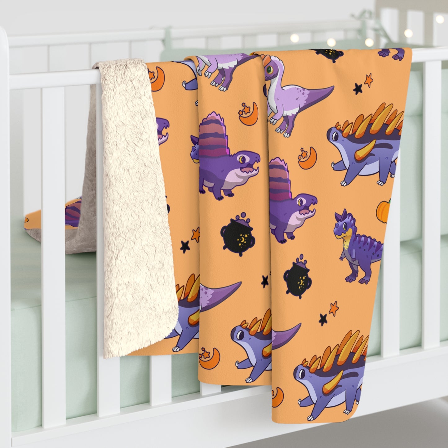 Halloween Dinos - Orange Sherpa Fleece Blanket