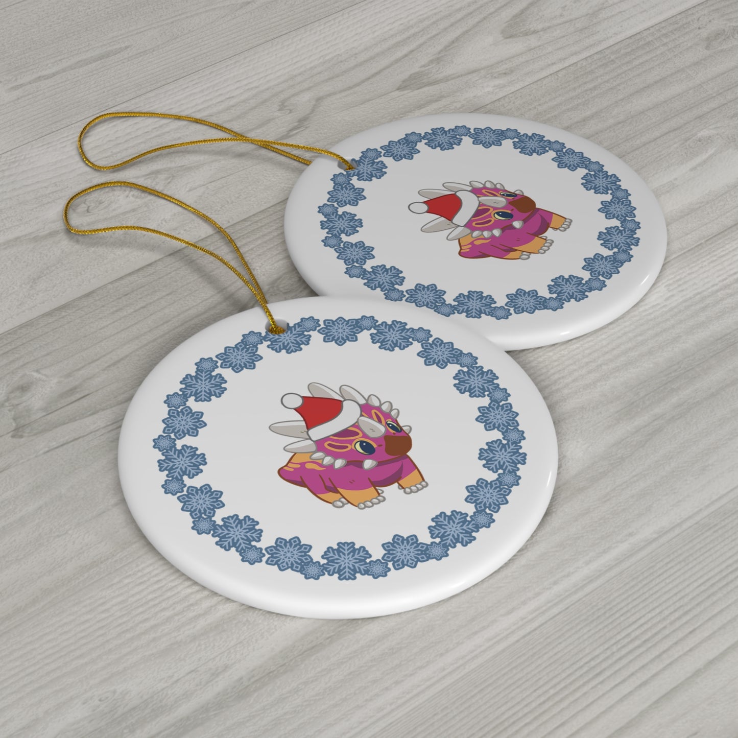 Holiday Lesbian Pride Styracosaurus Ornament - Snowflake Edition