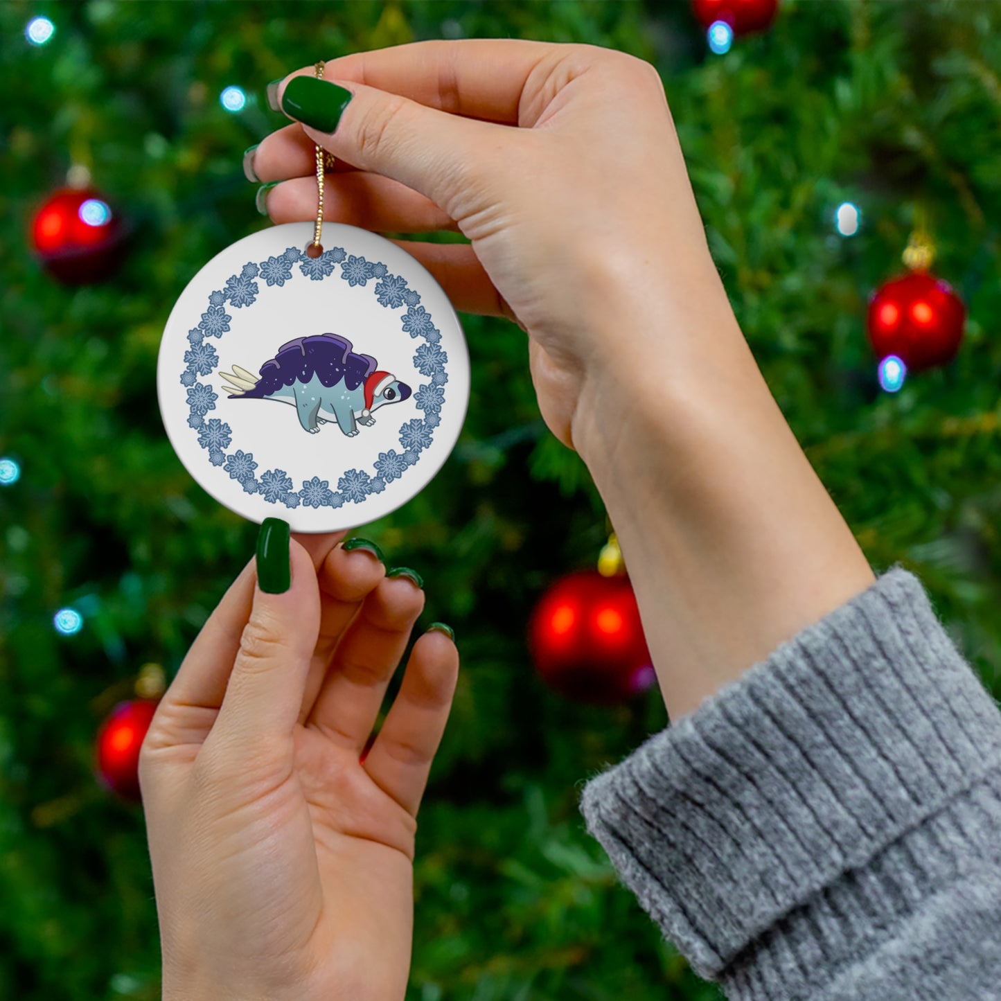 Holiday Wuerhosaurus - Ceramic Ornament - Snowflake Edition